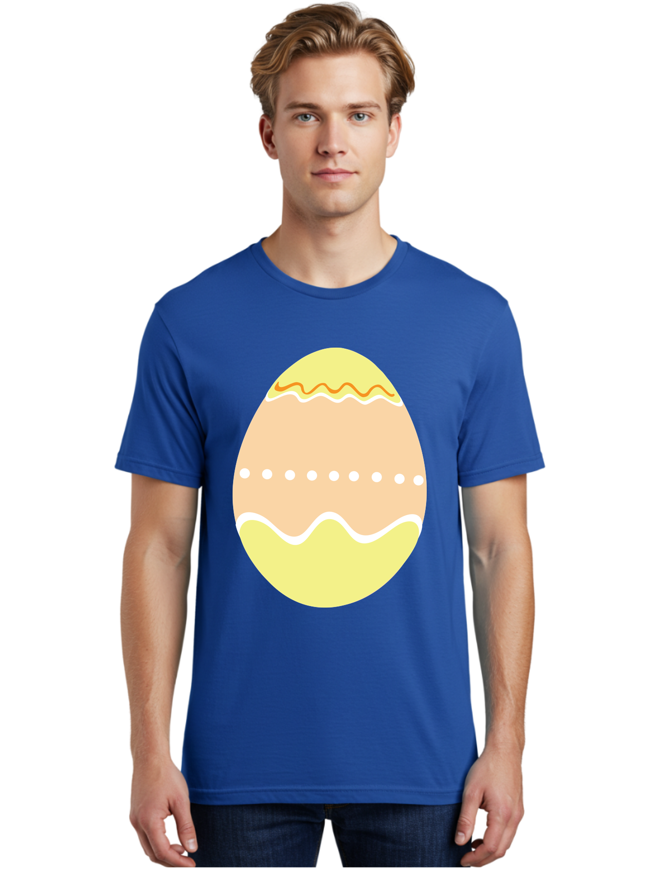 Decorated-Easter-Egg-2 Men'S Graphic Tee, 100% Cotton, Comfortable Casual Summer Wear, Machine Washable, Easter Egg, Decorated Egg, Spring Theme, Vibrant Colors, Wavy Lines, Dotted Pattern, Festive Design, Pastel Colors, Holiday Decoration, Aac633