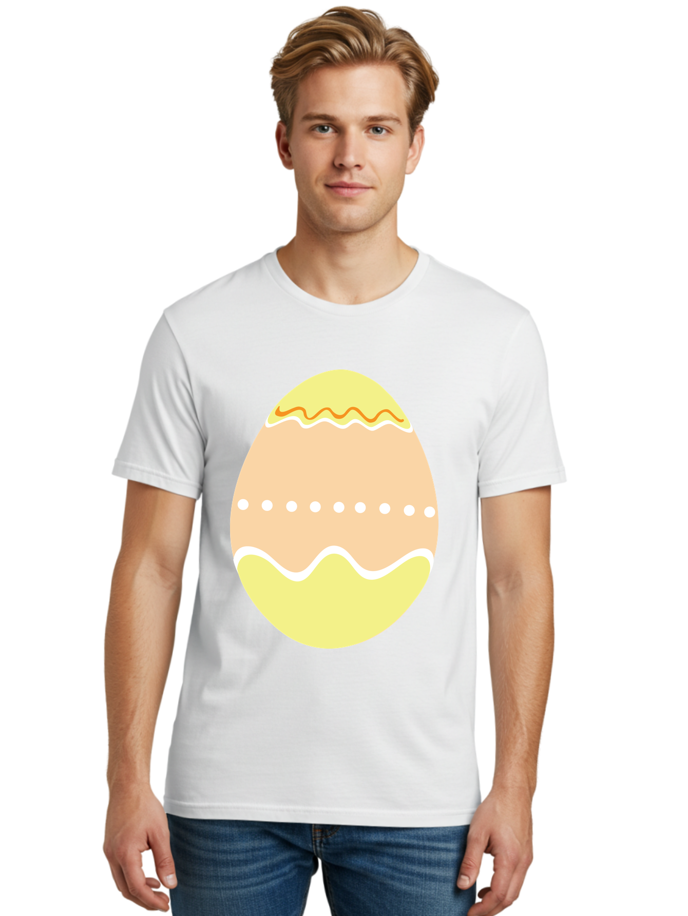 Decorated-Easter-Egg-2 Men'S Graphic Tee, 100% Cotton, Comfortable Casual Summer Wear, Machine Washable, Easter Egg, Decorated Egg, Spring Theme, Vibrant Colors, Wavy Lines, Dotted Pattern, Festive Design, Pastel Colors, Holiday Decoration, Aac633