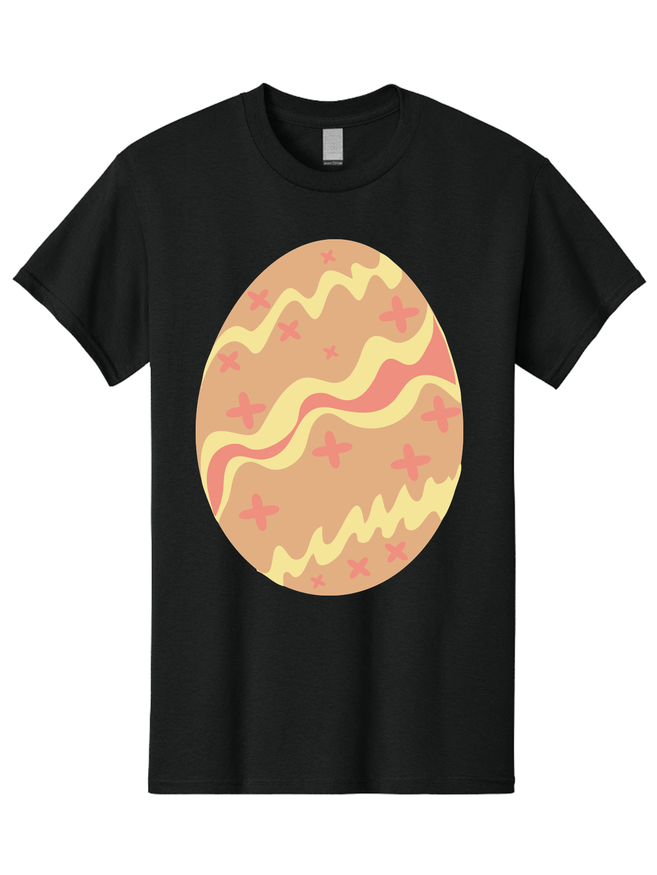 Decorated-Easter-Egg Men'S Graphic Tee, 100% Cotton, Comfortable Casual Summer Wear, Machine Washable, Easter Egg, Decorated Egg, Pastel Colors, Pink And Yellow Design, Cross Patterns, Wavy Lines, Spring Theme, Easter Decoration, Festive Egg Aac634
