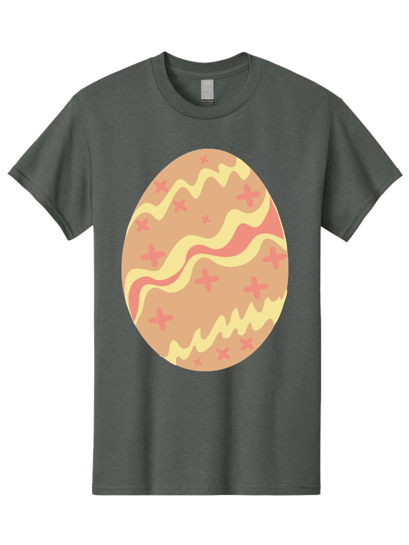 Decorated-Easter-Egg Men'S Graphic Tee, 100% Cotton, Comfortable Casual Summer Wear, Machine Washable, Easter Egg, Decorated Egg, Pastel Colors, Pink And Yellow Design, Cross Patterns, Wavy Lines, Spring Theme, Easter Decoration, Festive Egg Aac634
