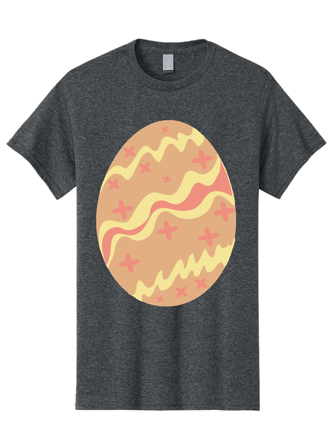 Decorated-Easter-Egg Men'S Graphic Tee, 100% Cotton, Comfortable Casual Summer Wear, Machine Washable, Easter Egg, Decorated Egg, Pastel Colors, Pink And Yellow Design, Cross Patterns, Wavy Lines, Spring Theme, Easter Decoration, Festive Egg Aac634
