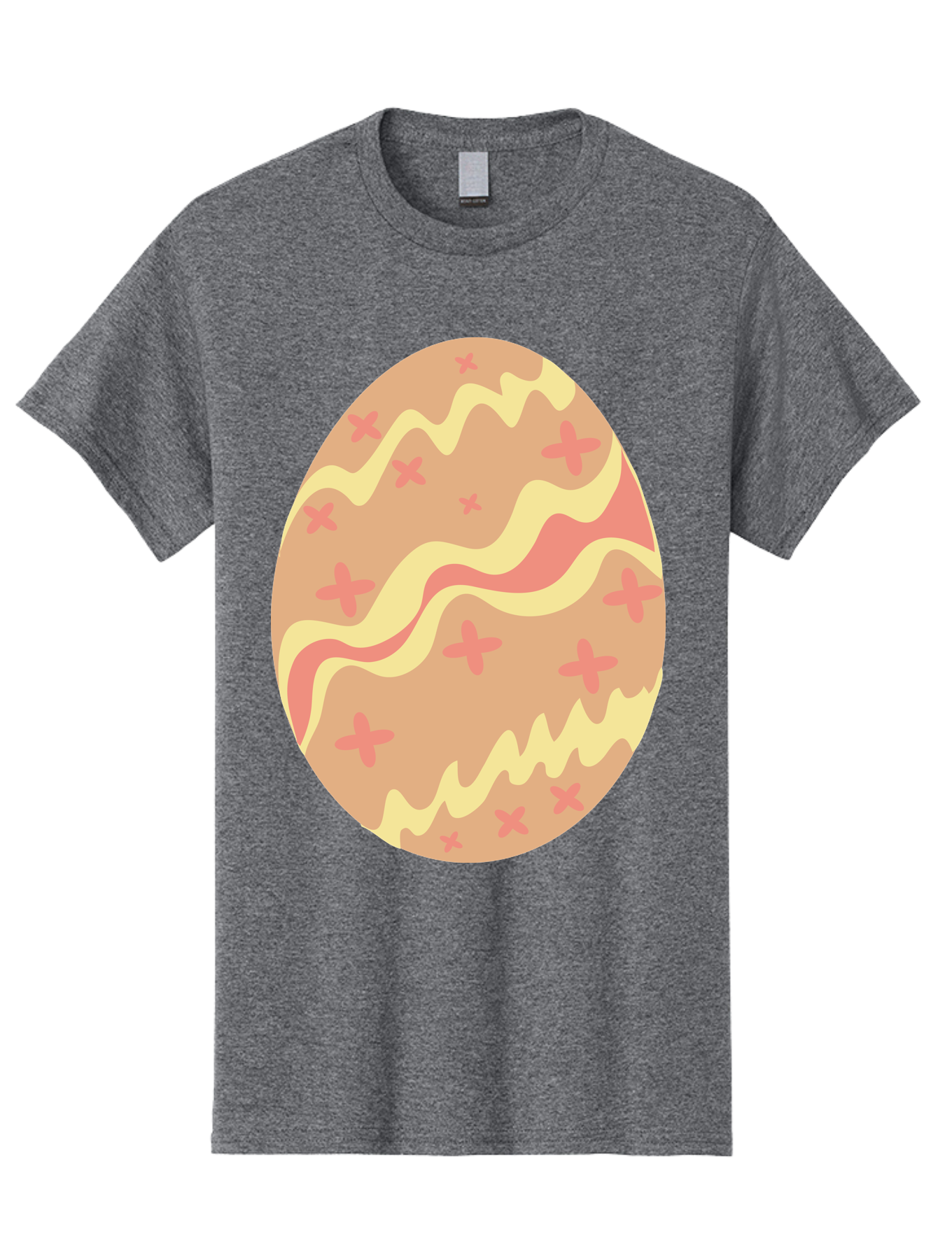 Decorated-Easter-Egg Men'S Graphic Tee, 100% Cotton, Comfortable Casual Summer Wear, Machine Washable, Easter Egg, Decorated Egg, Pastel Colors, Pink And Yellow Design, Cross Patterns, Wavy Lines, Spring Theme, Easter Decoration, Festive Egg Aac634