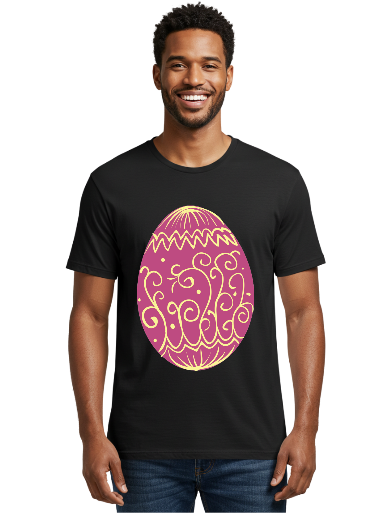 Decorated-Egg Men'S Graphic Tee, 100% Cotton, Comfortable Casual Summer Wear, Machine Washable, Decorated Easter Egg, Purple And Gold, Intricate Designs, Swirling Patterns, Festive Colors, Easter Celebration, Spring Decoration, Ornate Egg Aac635