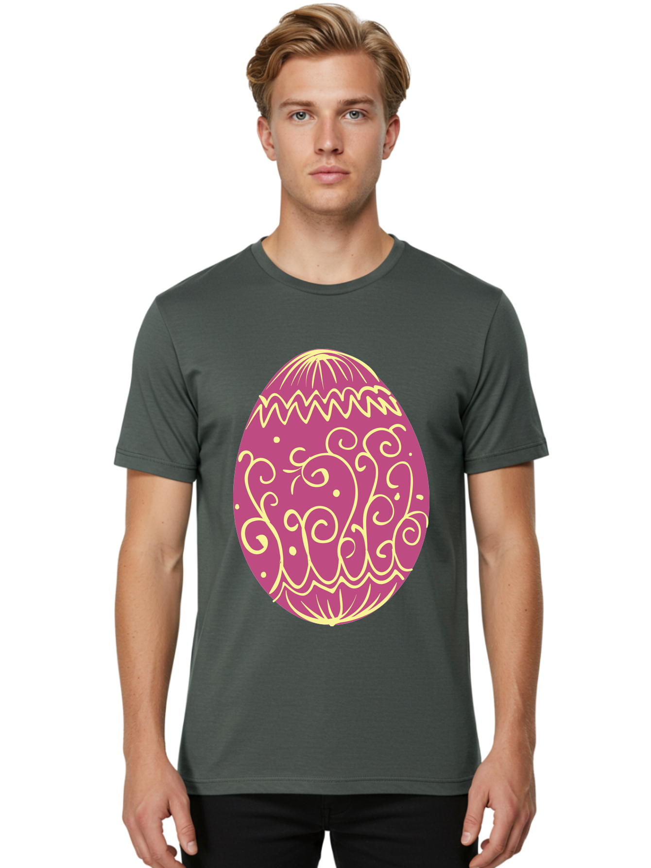 Decorated-Egg Men'S Graphic Tee, 100% Cotton, Comfortable Casual Summer Wear, Machine Washable, Decorated Easter Egg, Purple And Gold, Intricate Designs, Swirling Patterns, Festive Colors, Easter Celebration, Spring Decoration, Ornate Egg Aac635