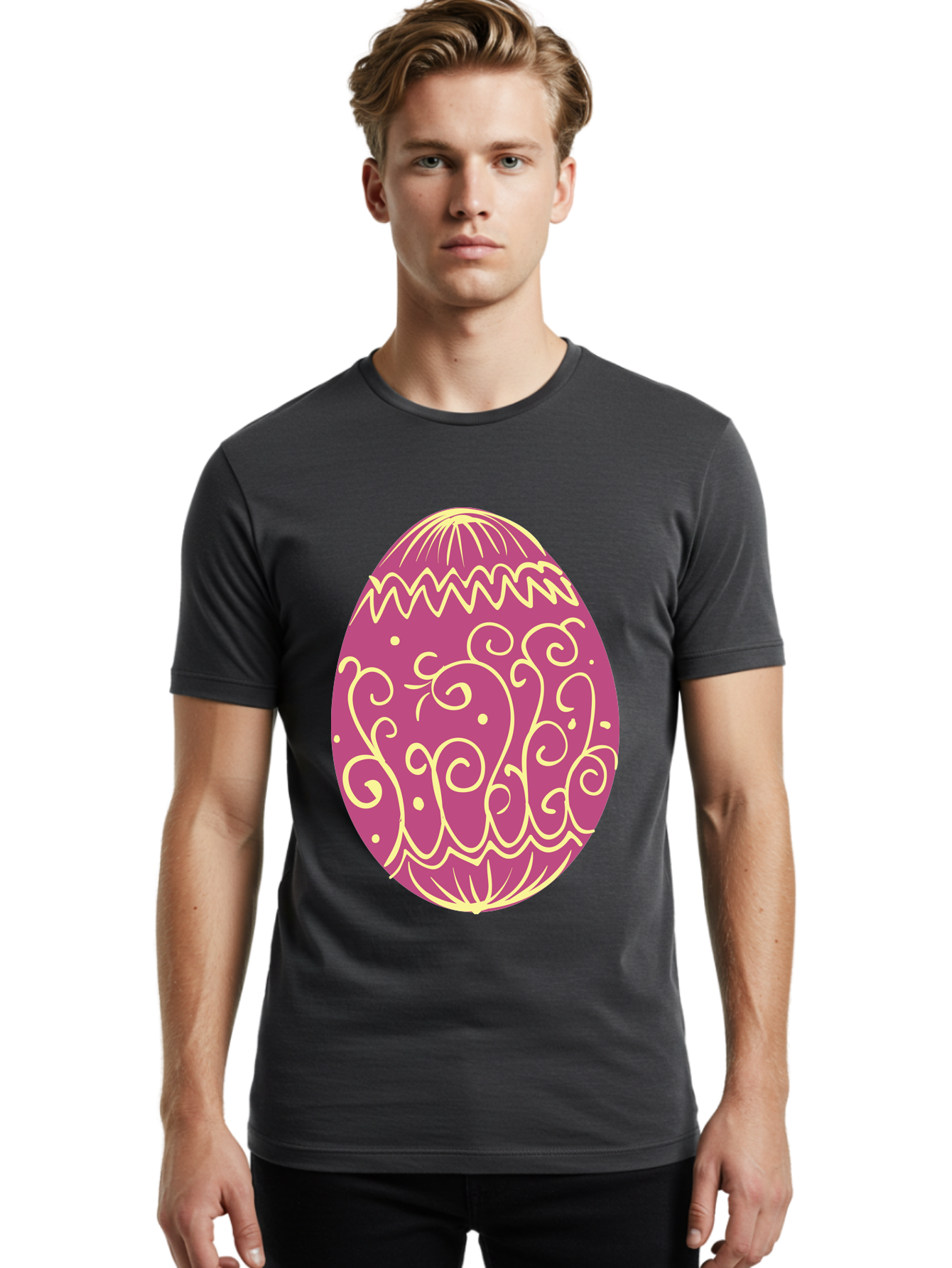 Decorated-Egg Men'S Graphic Tee, 100% Cotton, Comfortable Casual Summer Wear, Machine Washable, Decorated Easter Egg, Purple And Gold, Intricate Designs, Swirling Patterns, Festive Colors, Easter Celebration, Spring Decoration, Ornate Egg Aac635