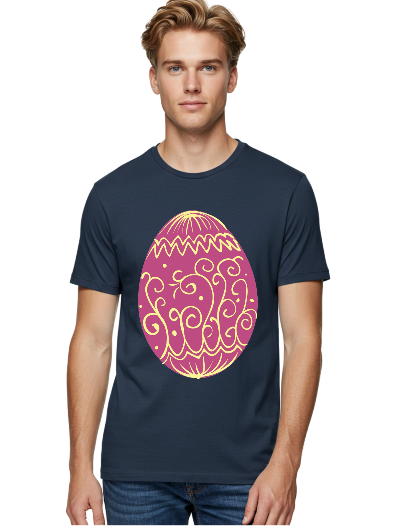 Decorated-Egg Men'S Graphic Tee, 100% Cotton, Comfortable Casual Summer Wear, Machine Washable, Decorated Easter Egg, Purple And Gold, Intricate Designs, Swirling Patterns, Festive Colors, Easter Celebration, Spring Decoration, Ornate Egg Aac635