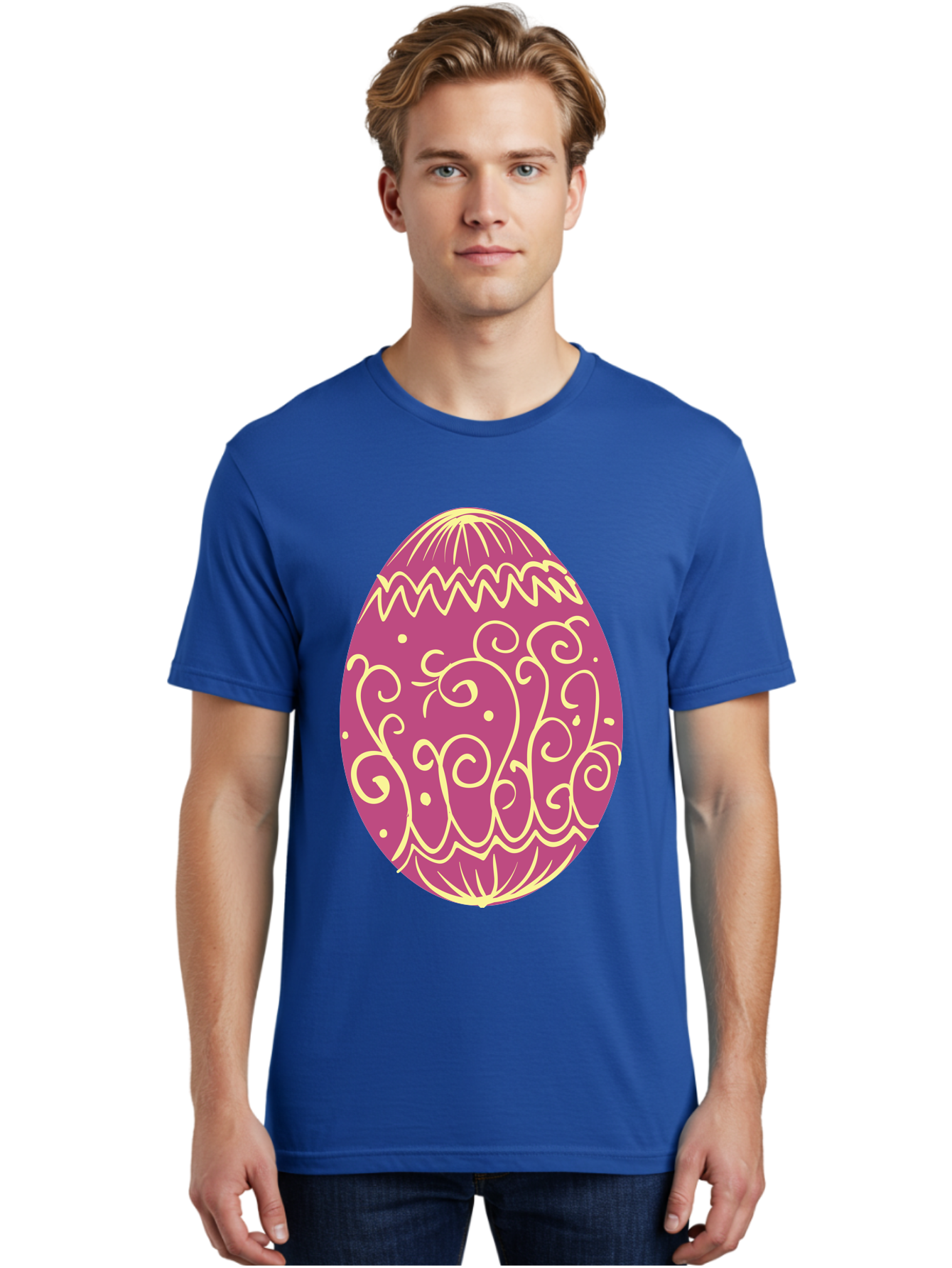 Decorated-Egg Men'S Graphic Tee, 100% Cotton, Comfortable Casual Summer Wear, Machine Washable, Decorated Easter Egg, Purple And Gold, Intricate Designs, Swirling Patterns, Festive Colors, Easter Celebration, Spring Decoration, Ornate Egg Aac635