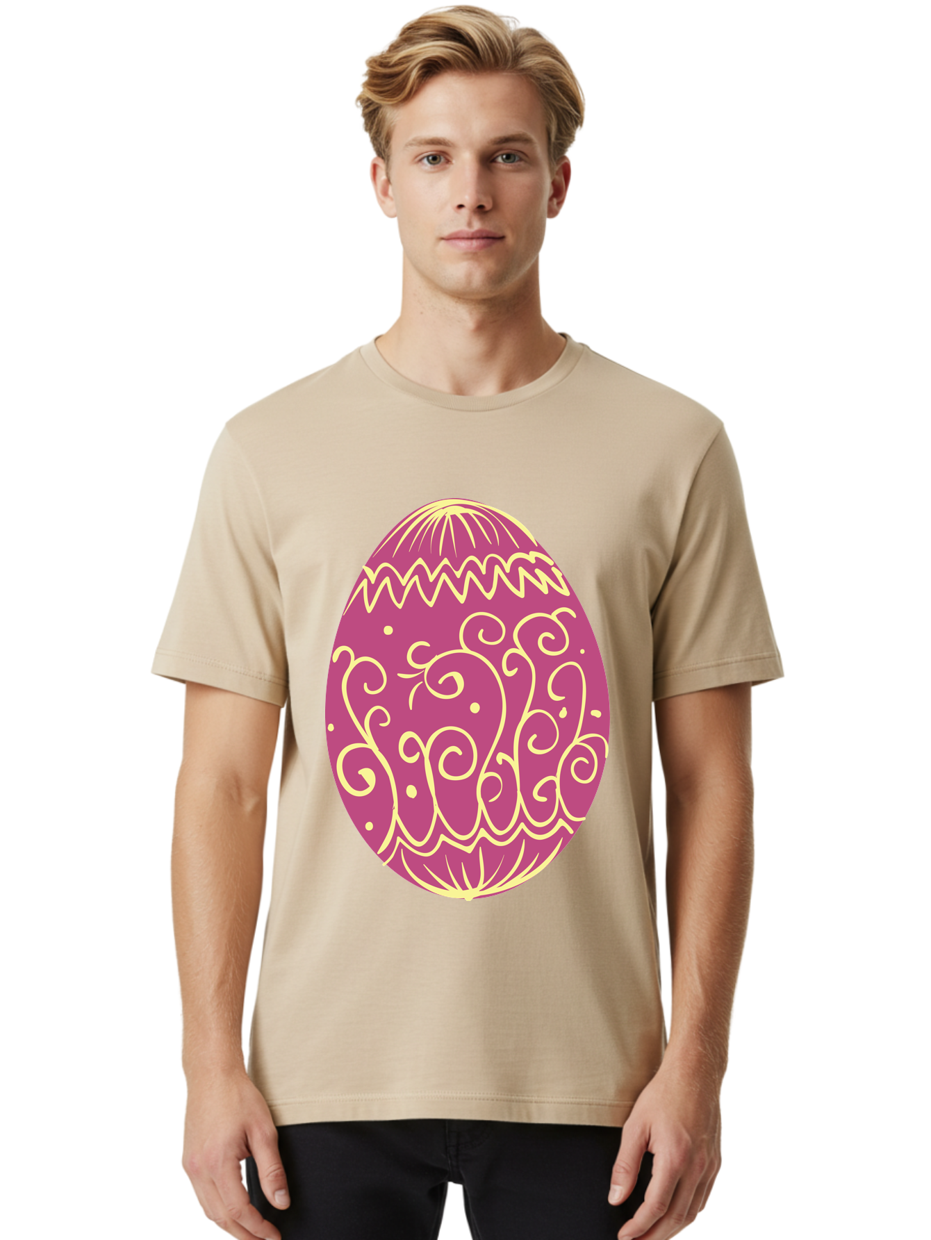 Decorated-Egg Men'S Graphic Tee, 100% Cotton, Comfortable Casual Summer Wear, Machine Washable, Decorated Easter Egg, Purple And Gold, Intricate Designs, Swirling Patterns, Festive Colors, Easter Celebration, Spring Decoration, Ornate Egg Aac635