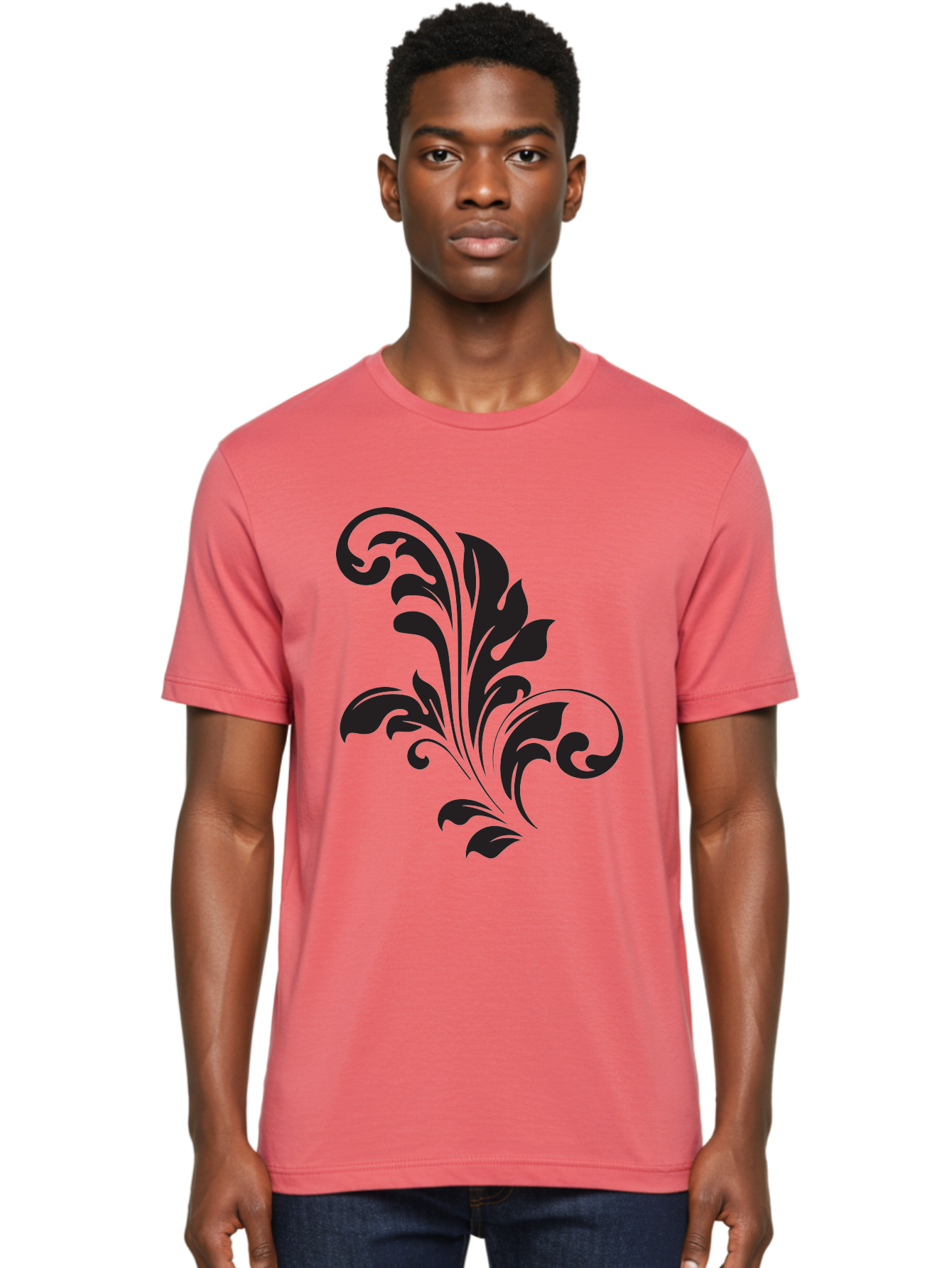 Decorative-Leaf-Pattern Men'S Graphic Tee, 100% Cotton, Comfortable Casual Summer Wear, Machine Washable, Floral Pattern, Leaf Design, Luxury Decor, Elegant Motifs, Intricate Details, Ornate Style, Classic Design Elements, Decorative Art Aac636
