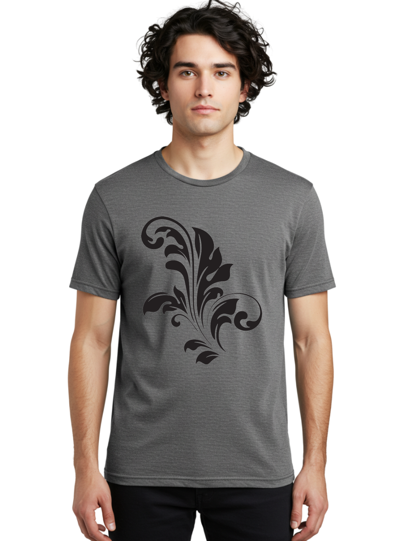 Decorative-Leaf-Pattern Men'S Graphic Tee, 100% Cotton, Comfortable Casual Summer Wear, Machine Washable, Floral Pattern, Leaf Design, Luxury Decor, Elegant Motifs, Intricate Details, Ornate Style, Classic Design Elements, Decorative Art Aac636