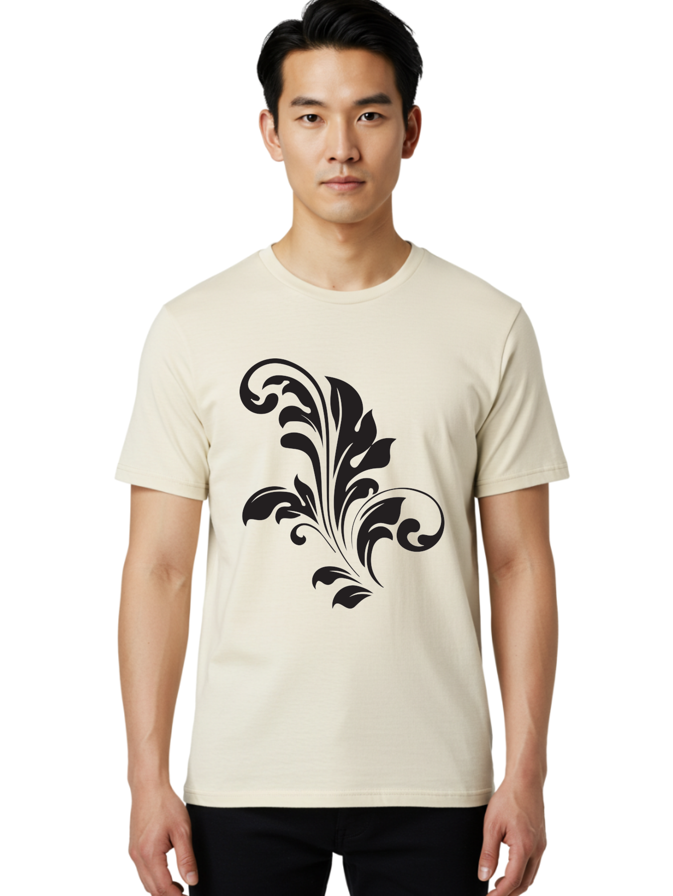 Decorative-Leaf-Pattern Men'S Graphic Tee, 100% Cotton, Comfortable Casual Summer Wear, Machine Washable, Floral Pattern, Leaf Design, Luxury Decor, Elegant Motifs, Intricate Details, Ornate Style, Classic Design Elements, Decorative Art Aac636