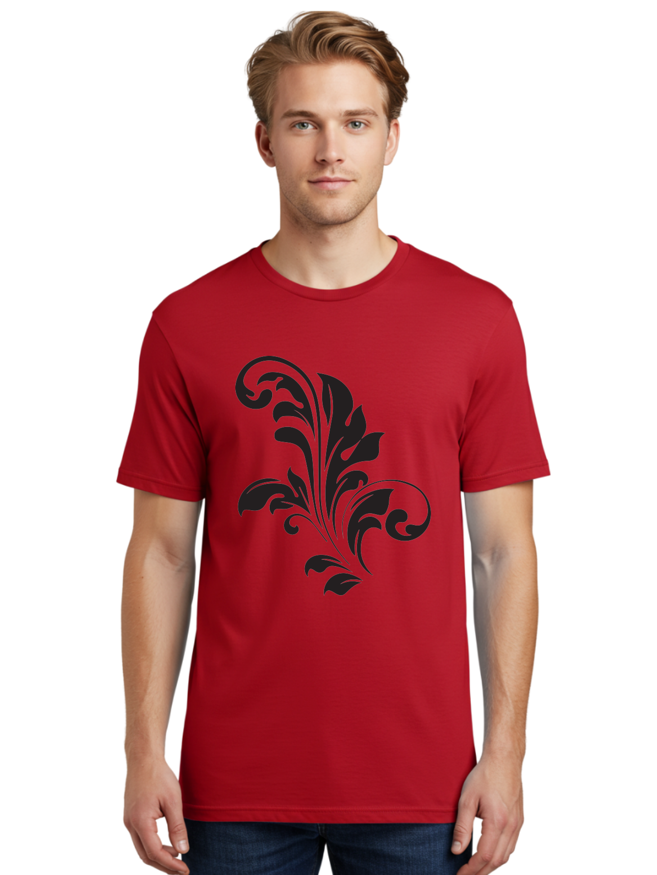 Decorative-Leaf-Pattern Men'S Graphic Tee, 100% Cotton, Comfortable Casual Summer Wear, Machine Washable, Floral Pattern, Leaf Design, Luxury Decor, Elegant Motifs, Intricate Details, Ornate Style, Classic Design Elements, Decorative Art Aac636