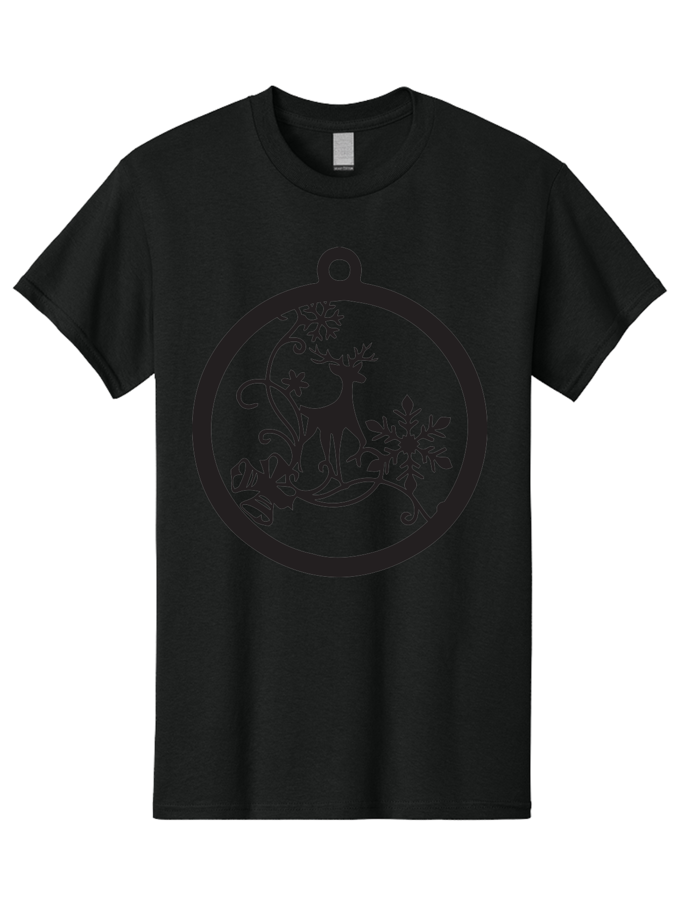 Deer-And-Snowflakes-Ornament Men'S Graphic Tee, 100% Cotton, Comfortable Casual Summer Wear, Machine Washable, Reindeer Silhouette, Christmas Decoration, Festive Design, Winter Wonderland, Holiday Decor, Snowflakes, Leaves, Aac637