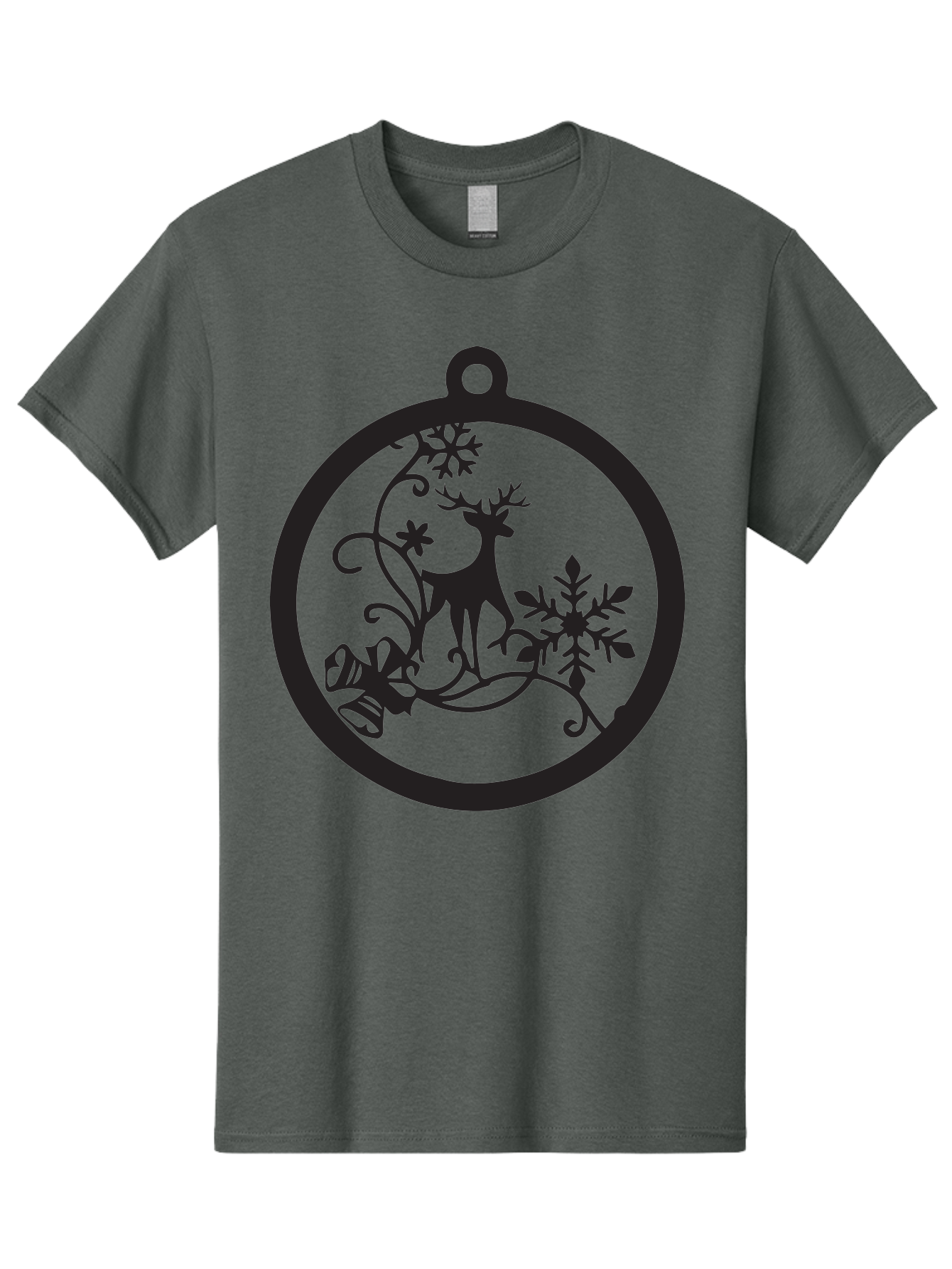 Deer-And-Snowflakes-Ornament Men'S Graphic Tee, 100% Cotton, Comfortable Casual Summer Wear, Machine Washable, Reindeer Silhouette, Christmas Decoration, Festive Design, Winter Wonderland, Holiday Decor, Snowflakes, Leaves, Aac637