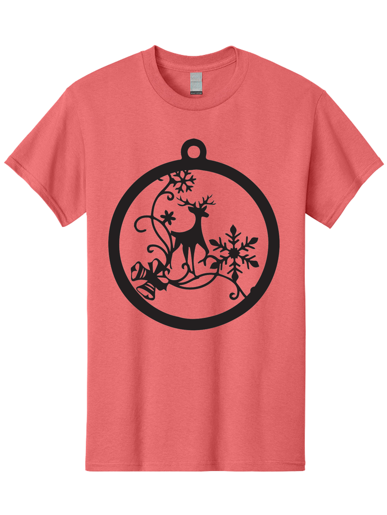 Deer-And-Snowflakes-Ornament Men'S Graphic Tee, 100% Cotton, Comfortable Casual Summer Wear, Machine Washable, Reindeer Silhouette, Christmas Decoration, Festive Design, Winter Wonderland, Holiday Decor, Snowflakes, Leaves, Aac637