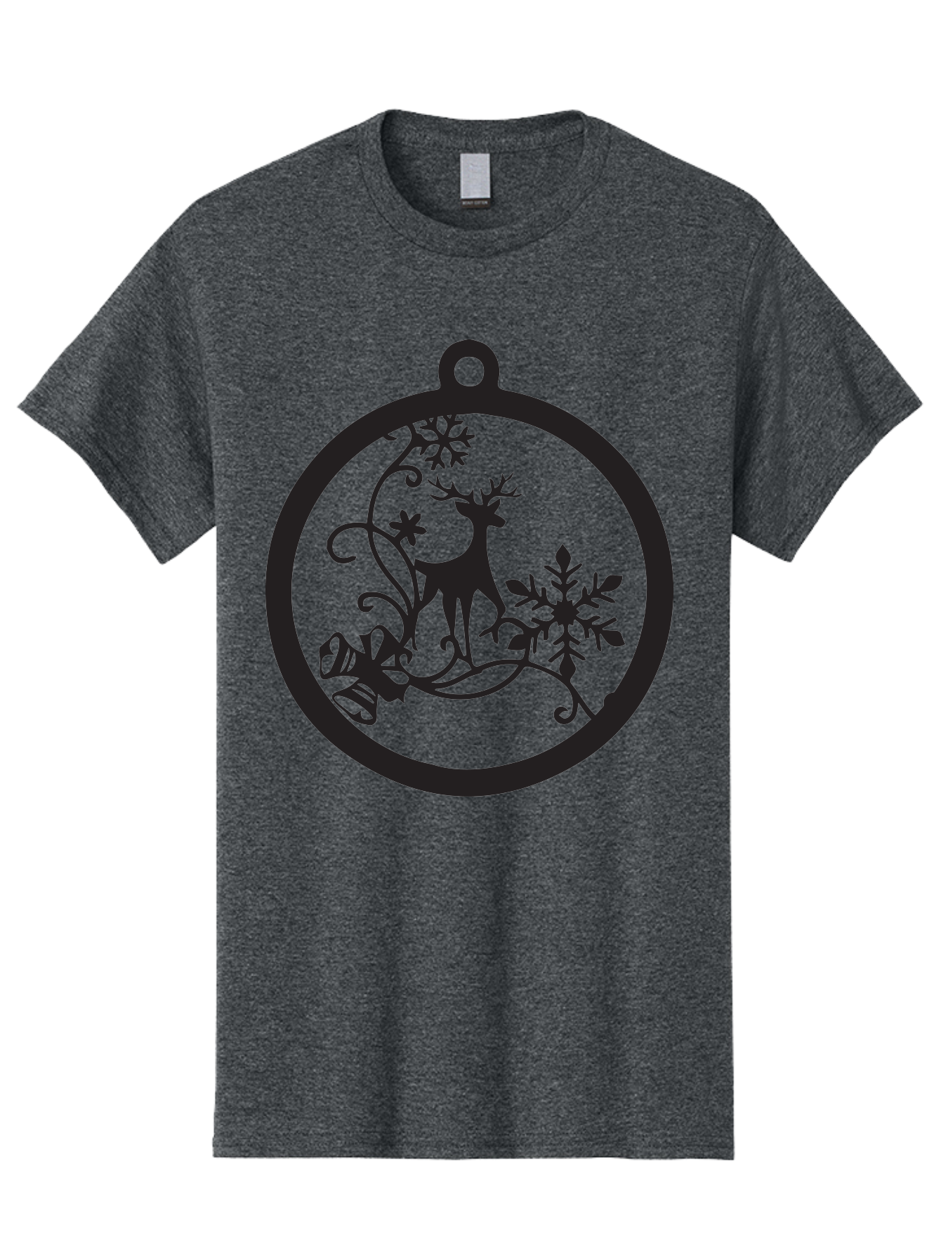 Deer-And-Snowflakes-Ornament Men'S Graphic Tee, 100% Cotton, Comfortable Casual Summer Wear, Machine Washable, Reindeer Silhouette, Christmas Decoration, Festive Design, Winter Wonderland, Holiday Decor, Snowflakes, Leaves, Aac637