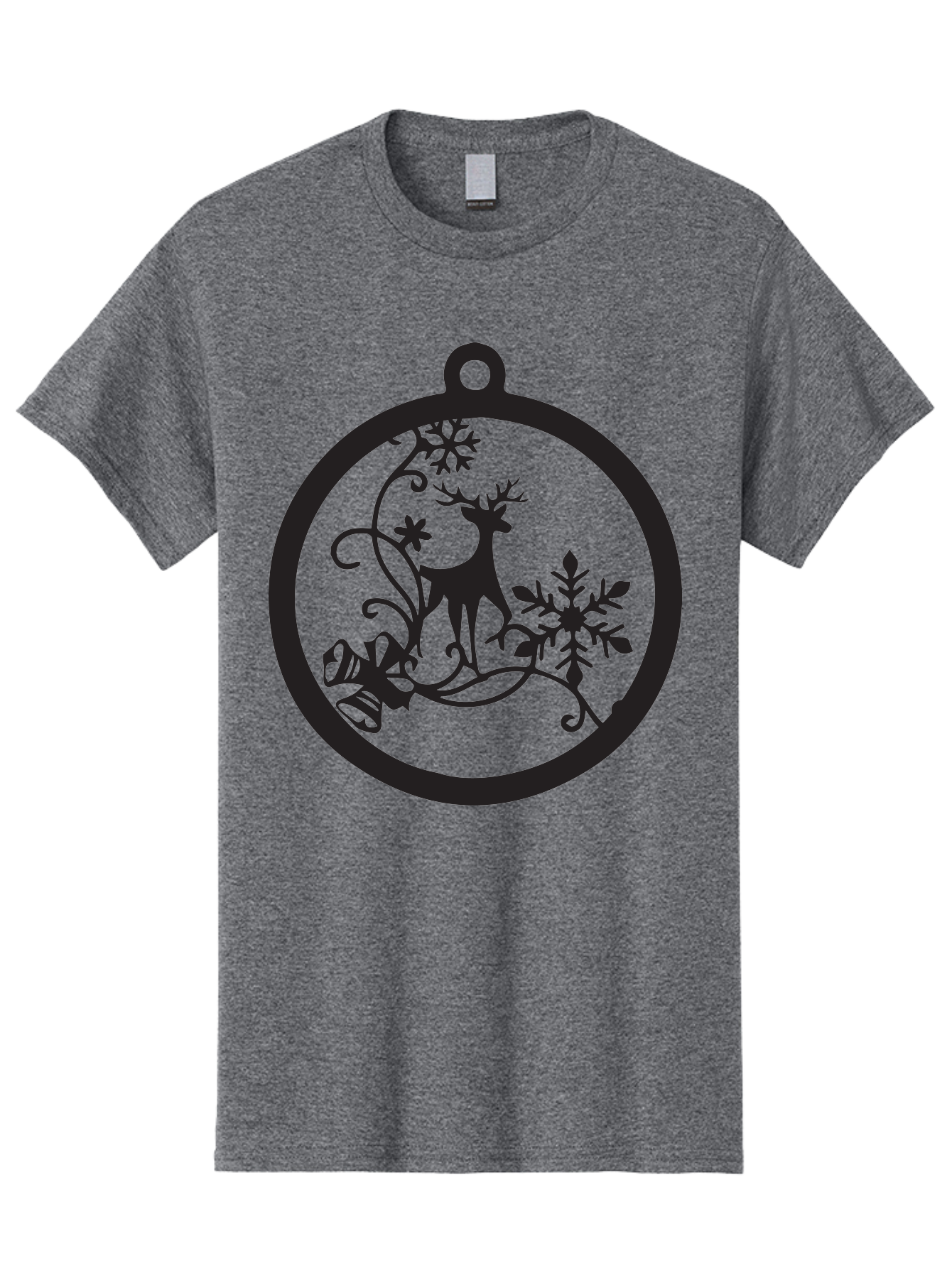 Deer-And-Snowflakes-Ornament Men'S Graphic Tee, 100% Cotton, Comfortable Casual Summer Wear, Machine Washable, Reindeer Silhouette, Christmas Decoration, Festive Design, Winter Wonderland, Holiday Decor, Snowflakes, Leaves, Aac637