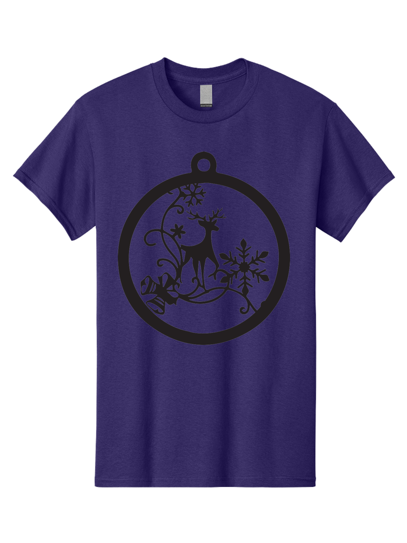 Deer-And-Snowflakes-Ornament Men'S Graphic Tee, 100% Cotton, Comfortable Casual Summer Wear, Machine Washable, Reindeer Silhouette, Christmas Decoration, Festive Design, Winter Wonderland, Holiday Decor, Snowflakes, Leaves, Aac637