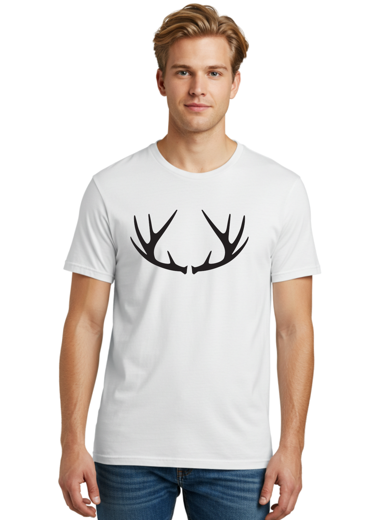 Deer-Antlers-1 Men'S Graphic Tee, 100% Cotton, Comfortable Casual Summer Wear, Machine Washable, Deer Antlers, Hunting, Wildlife, Outdoor Gear, Hunting Trophies, Animal Silhouettes, Forest Life Aac638