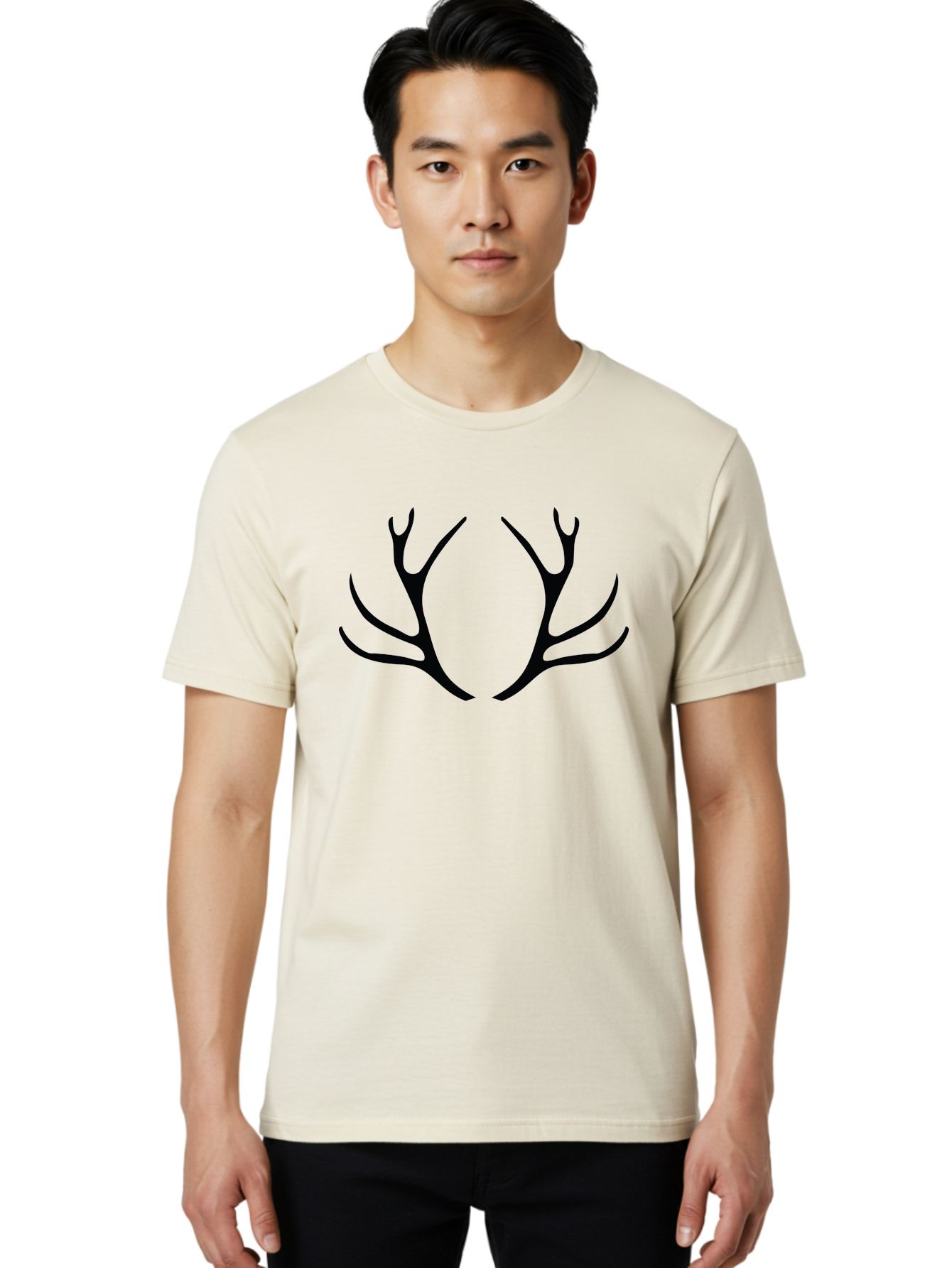 Deer-Antlers Men'S Graphic Tee, 100% Cotton, Comfortable Casual Summer Wear, Machine Washable, Deer Antlers, Wildlife, Hunting, Outdoors, Nature, Symbolism, Majestic Horns, Animal Features, Graphic Design, Minimalist Silhouette Aac639