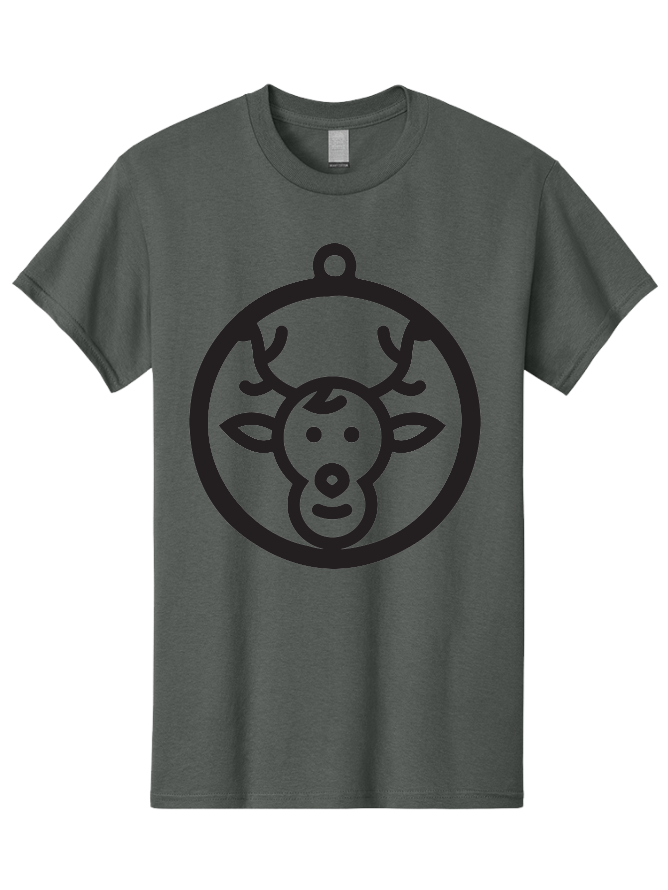 Deer-Head-Ornament Men'S Graphic Tee, 100% Cotton, Comfortable Casual Summer Wear, Machine Washable, Reindeer Face, Minimalist Design, Festive Decoration, Christmas Symbol, Holiday Theme, Cartoon Deer, Simple Illustration, Ornament Shape Aac640