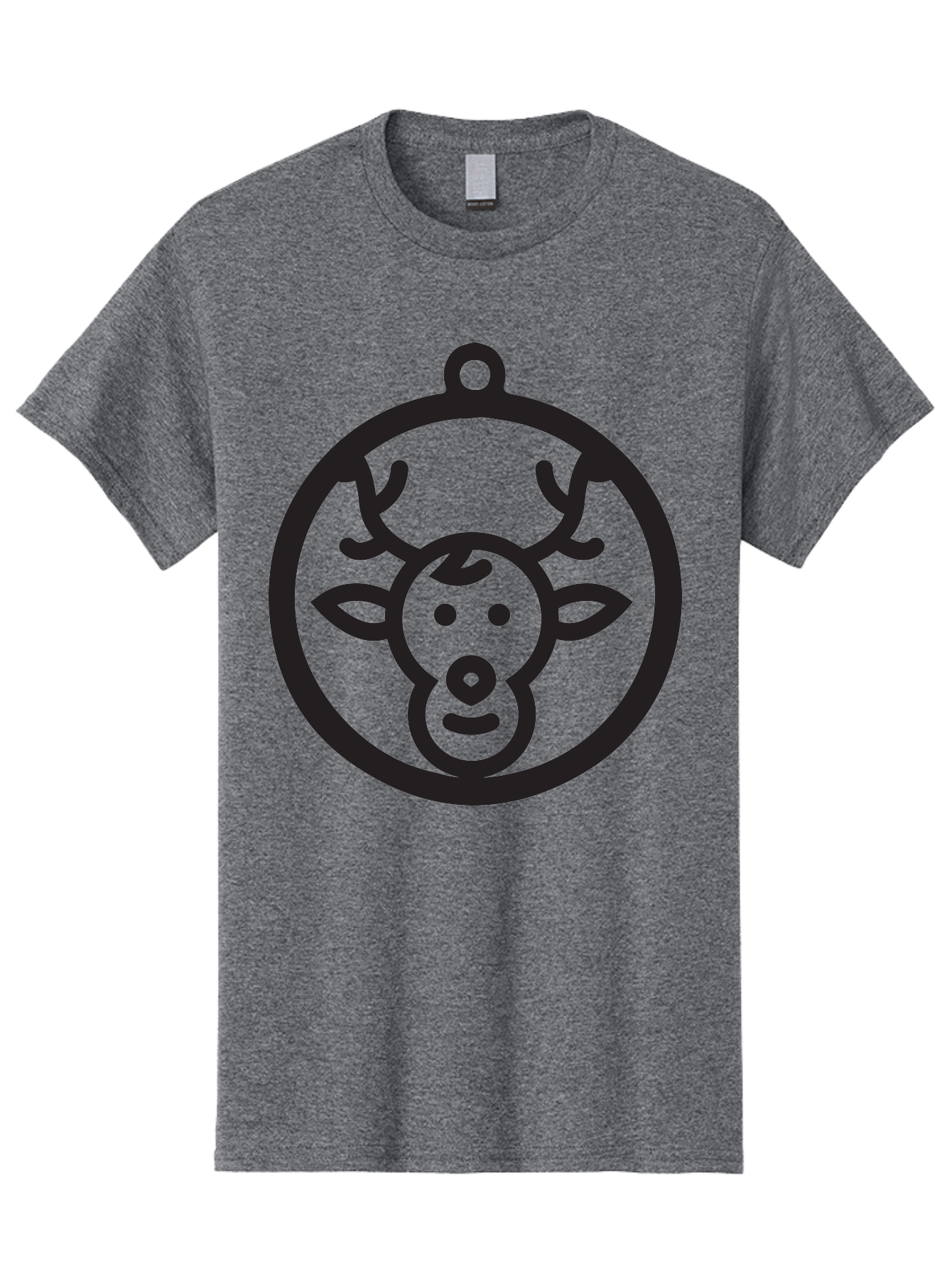 Deer-Head-Ornament Men'S Graphic Tee, 100% Cotton, Comfortable Casual Summer Wear, Machine Washable, Reindeer Face, Minimalist Design, Festive Decoration, Christmas Symbol, Holiday Theme, Cartoon Deer, Simple Illustration, Ornament Shape Aac640
