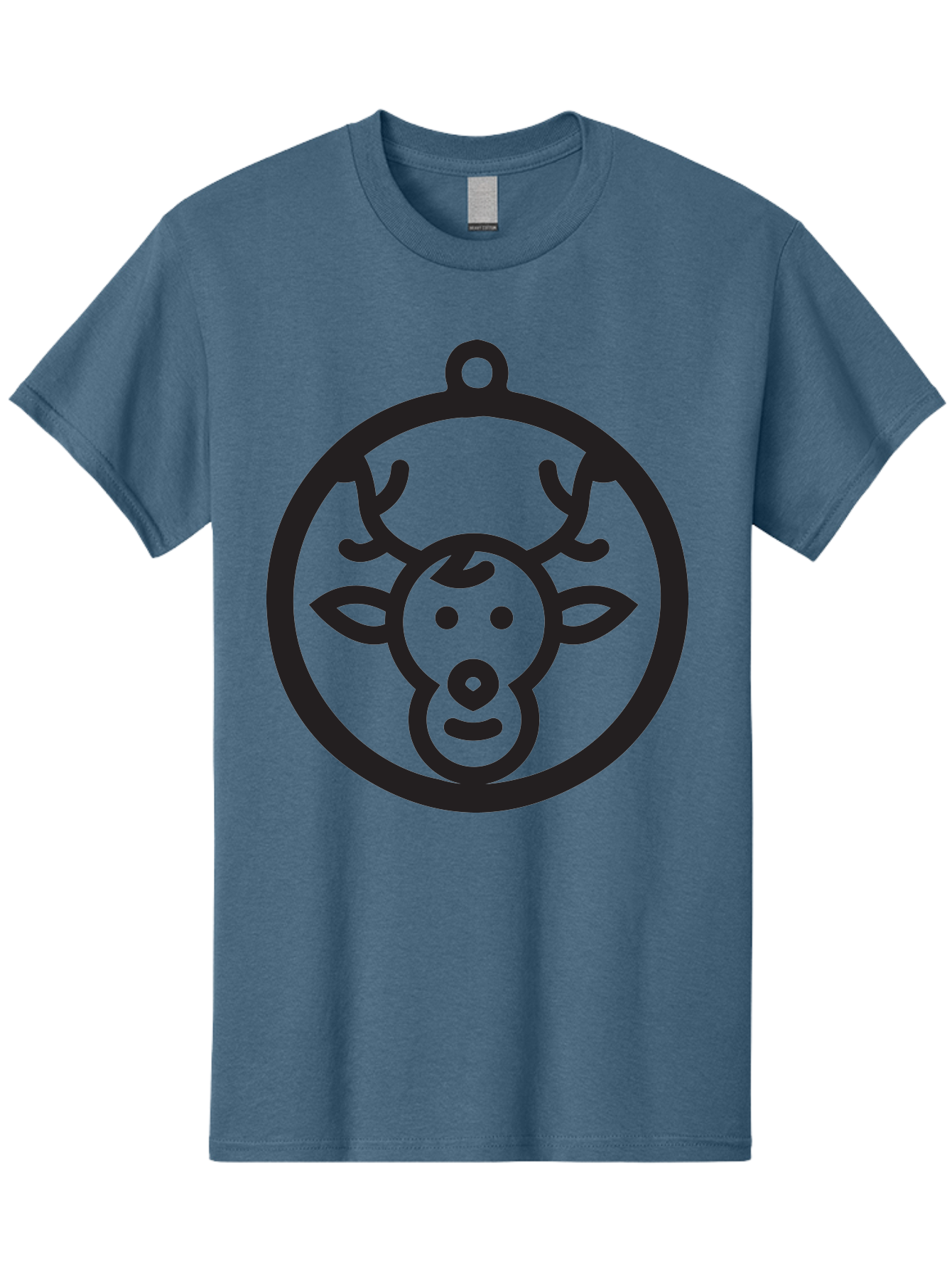 Deer-Head-Ornament Men'S Graphic Tee, 100% Cotton, Comfortable Casual Summer Wear, Machine Washable, Reindeer Face, Minimalist Design, Festive Decoration, Christmas Symbol, Holiday Theme, Cartoon Deer, Simple Illustration, Ornament Shape Aac640