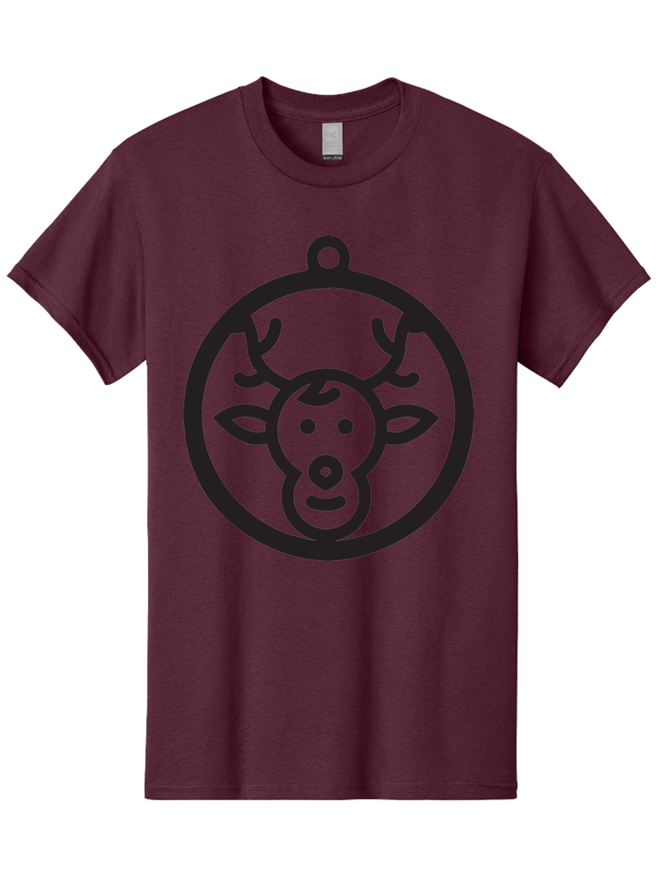Deer-Head-Ornament Men'S Graphic Tee, 100% Cotton, Comfortable Casual Summer Wear, Machine Washable, Reindeer Face, Minimalist Design, Festive Decoration, Christmas Symbol, Holiday Theme, Cartoon Deer, Simple Illustration, Ornament Shape Aac640
