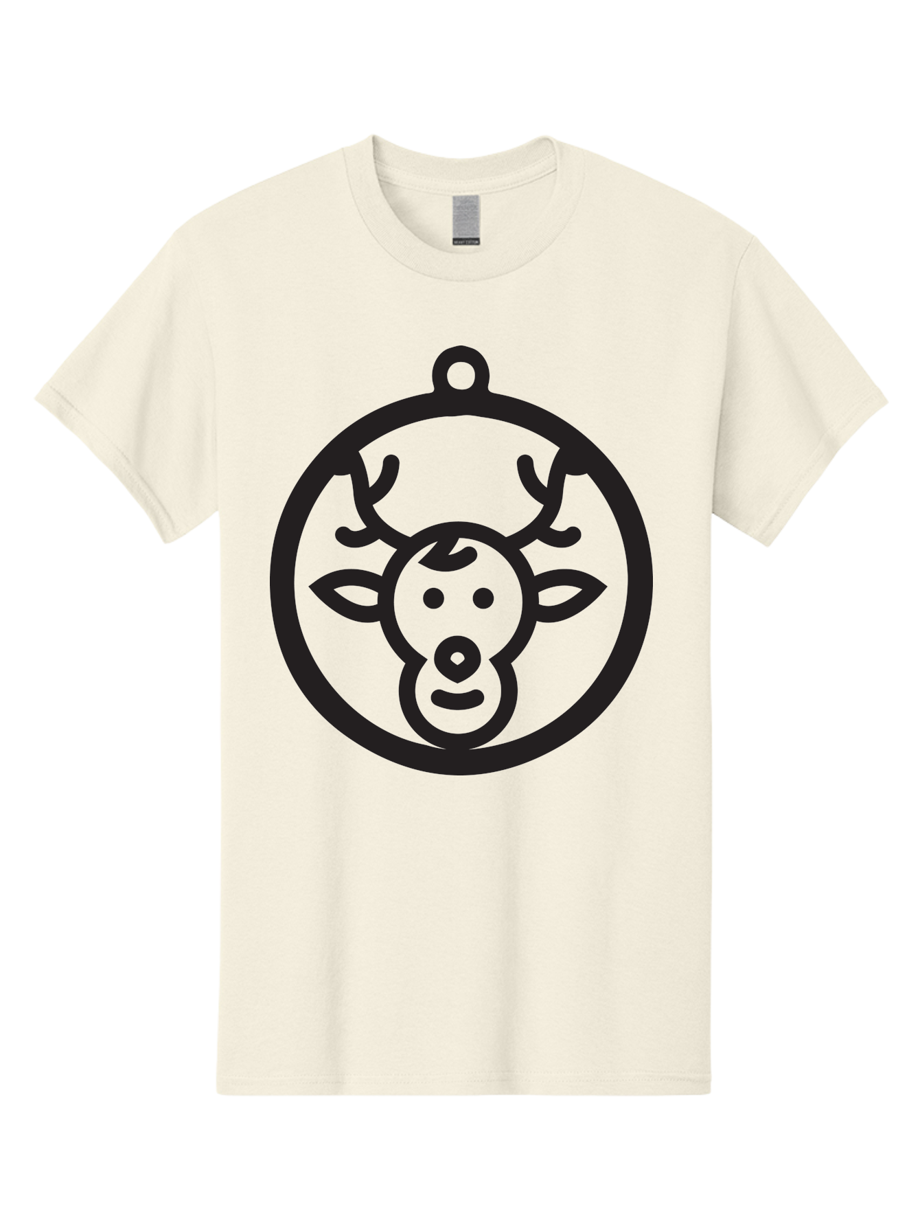 Deer-Head-Ornament Men'S Graphic Tee, 100% Cotton, Comfortable Casual Summer Wear, Machine Washable, Reindeer Face, Minimalist Design, Festive Decoration, Christmas Symbol, Holiday Theme, Cartoon Deer, Simple Illustration, Ornament Shape Aac640