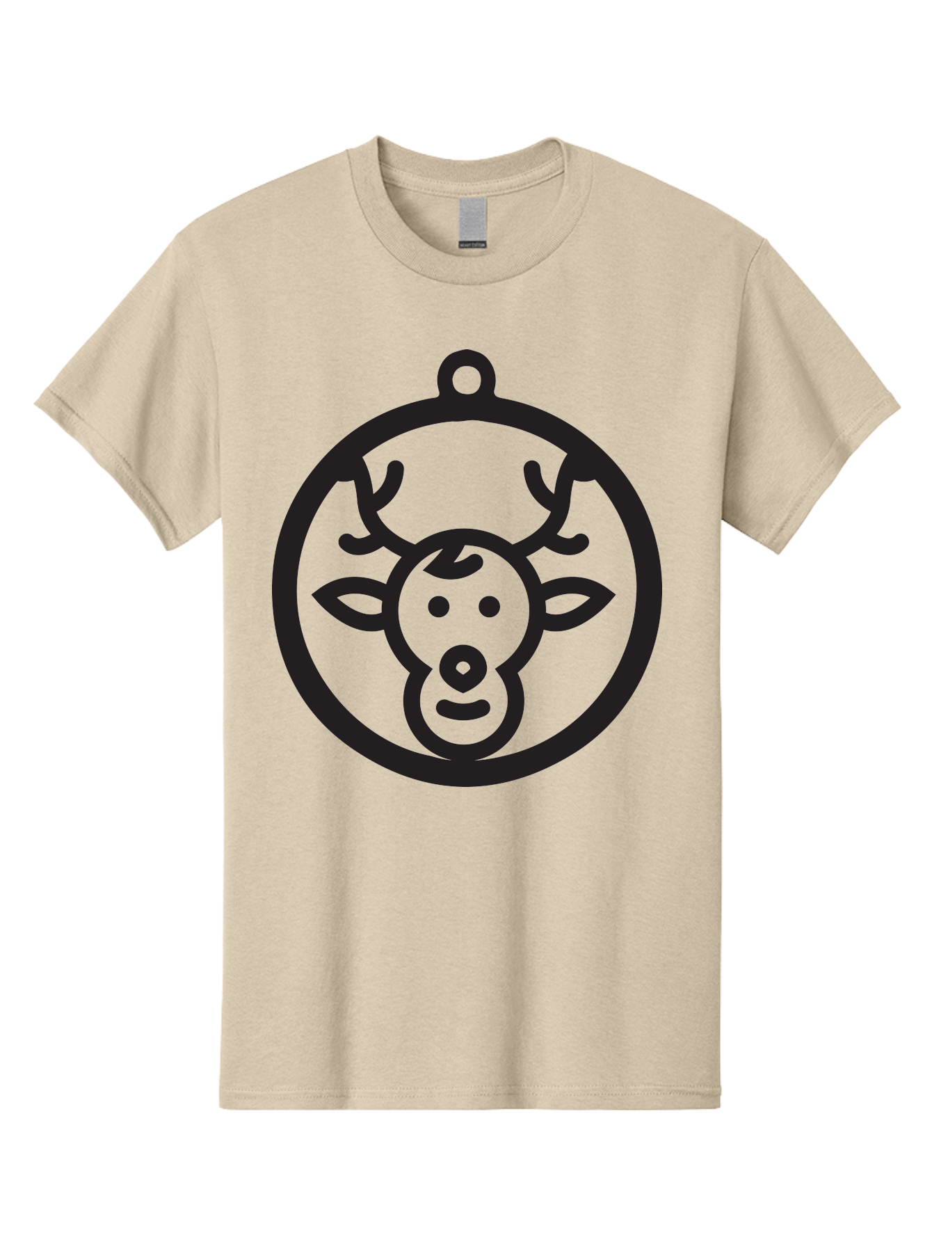 Deer-Head-Ornament Men'S Graphic Tee, 100% Cotton, Comfortable Casual Summer Wear, Machine Washable, Reindeer Face, Minimalist Design, Festive Decoration, Christmas Symbol, Holiday Theme, Cartoon Deer, Simple Illustration, Ornament Shape Aac640
