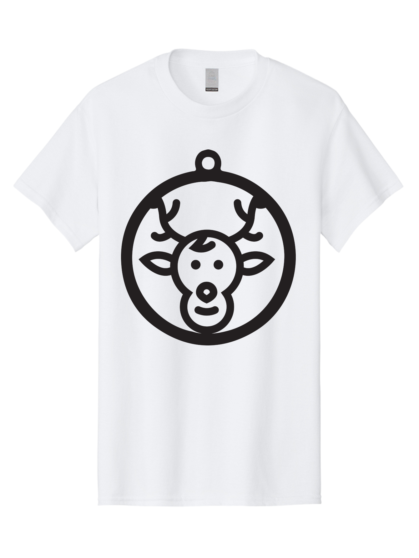 Deer-Head-Ornament Men'S Graphic Tee, 100% Cotton, Comfortable Casual Summer Wear, Machine Washable, Reindeer Face, Minimalist Design, Festive Decoration, Christmas Symbol, Holiday Theme, Cartoon Deer, Simple Illustration, Ornament Shape Aac640