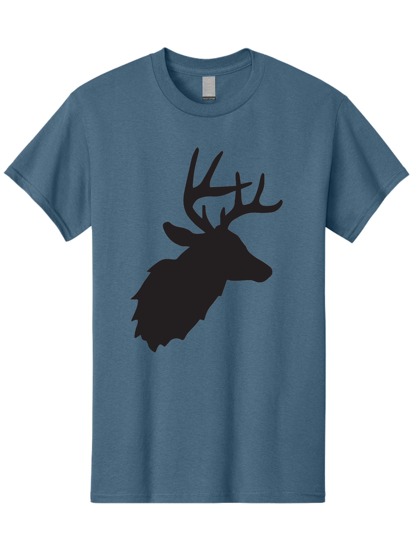 Deer-Head-Silhouette Men'S Graphic Tee, 100% Cotton, Comfortable Casual Summer Wear, Machine Washable, Elk Silhouette, Wildlife Art, Majestic Animal, Forest Creature, Hunting Symbol, Nature Icon, Graphic Design, Simple Illustration, Aac641
