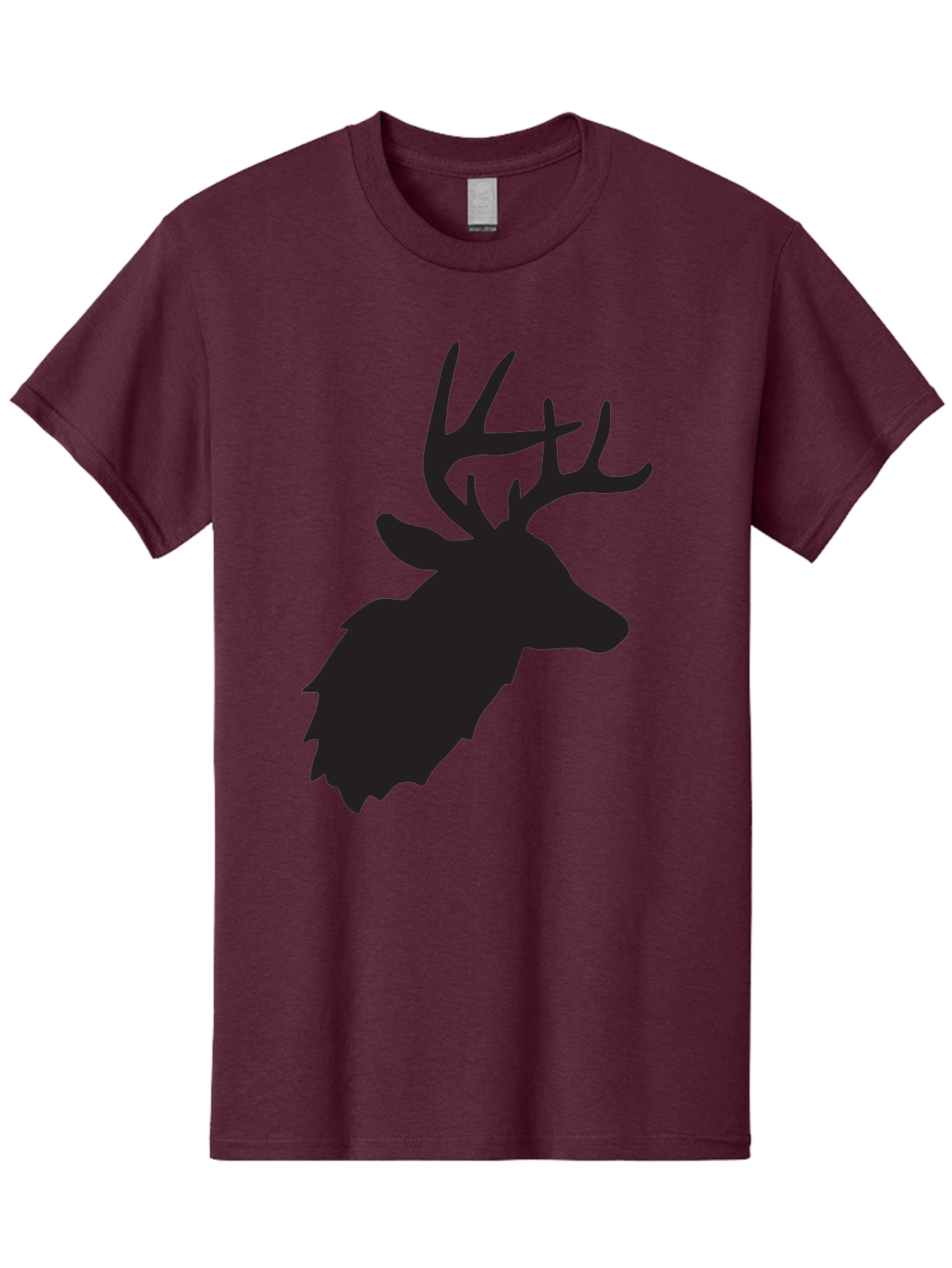 Deer-Head-Silhouette Men'S Graphic Tee, 100% Cotton, Comfortable Casual Summer Wear, Machine Washable, Elk Silhouette, Wildlife Art, Majestic Animal, Forest Creature, Hunting Symbol, Nature Icon, Graphic Design, Simple Illustration, Aac641