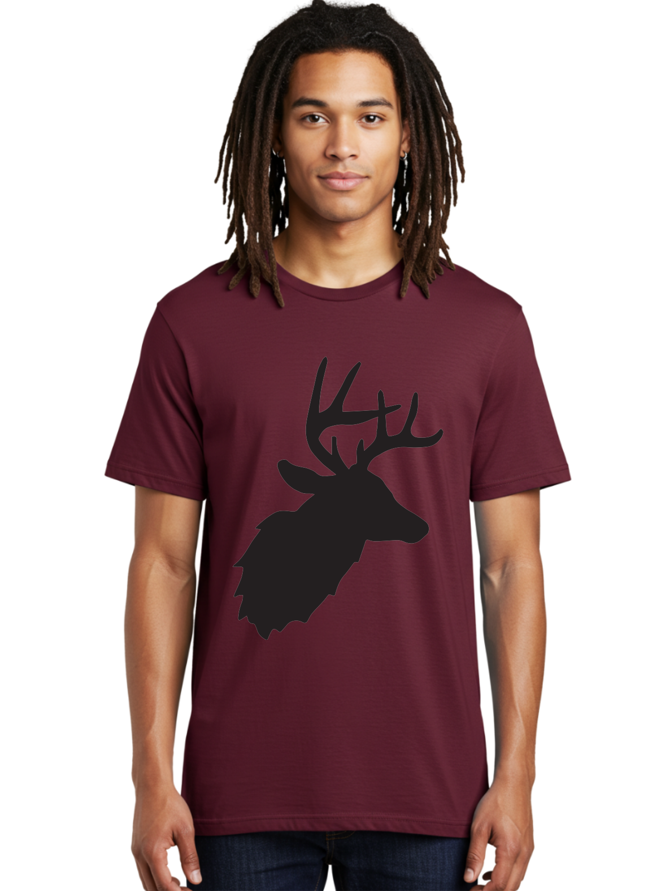 Deer-Head-Silhouette Men'S Graphic Tee, 100% Cotton, Comfortable Casual Summer Wear, Machine Washable, Elk Silhouette, Wildlife Art, Majestic Animal, Forest Creature, Hunting Symbol, Nature Icon, Graphic Design, Simple Illustration, Aac641