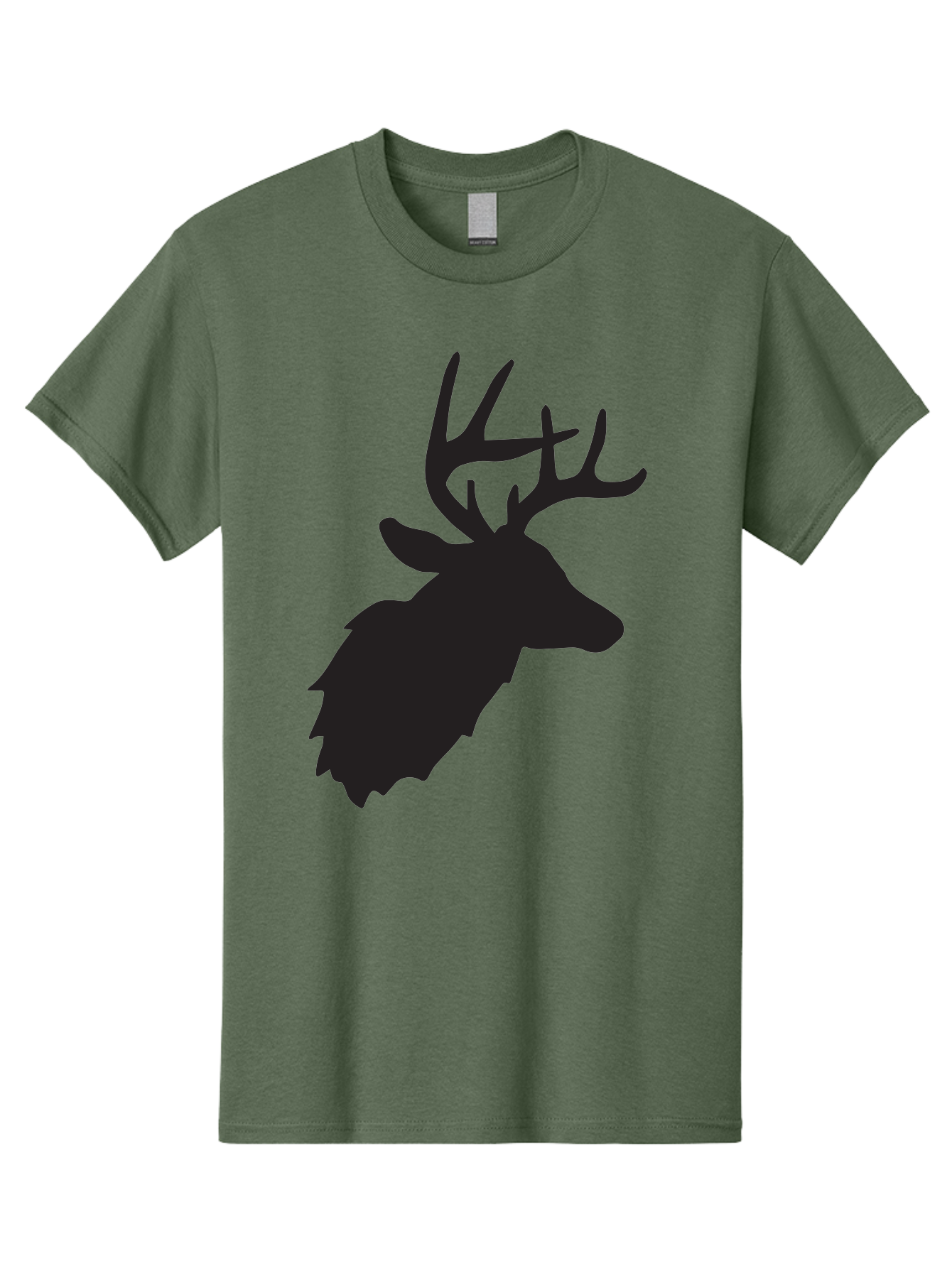 Deer-Head-Silhouette Men'S Graphic Tee, 100% Cotton, Comfortable Casual Summer Wear, Machine Washable, Elk Silhouette, Wildlife Art, Majestic Animal, Forest Creature, Hunting Symbol, Nature Icon, Graphic Design, Simple Illustration, Aac641