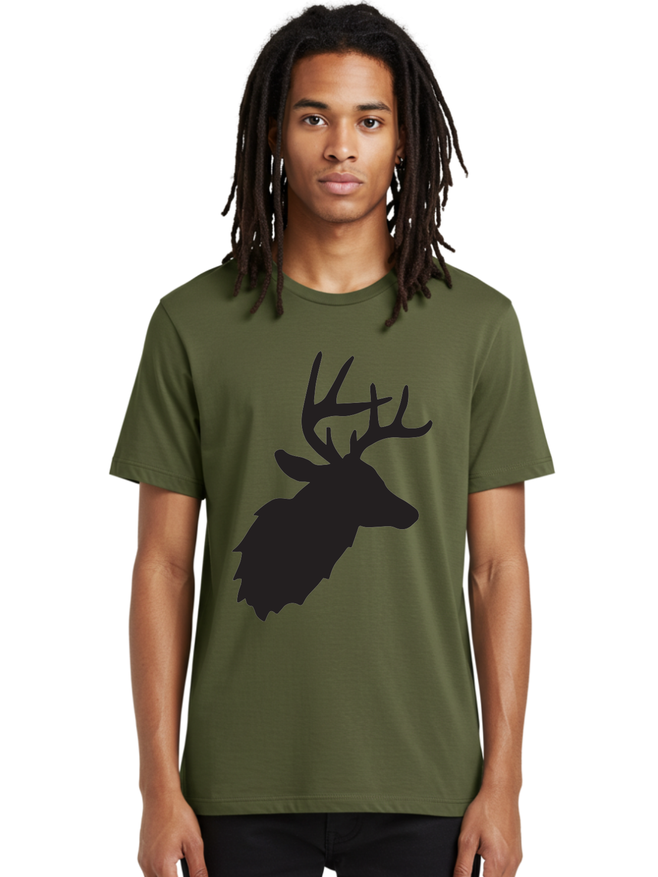 Deer-Head-Silhouette Men'S Graphic Tee, 100% Cotton, Comfortable Casual Summer Wear, Machine Washable, Elk Silhouette, Wildlife Art, Majestic Animal, Forest Creature, Hunting Symbol, Nature Icon, Graphic Design, Simple Illustration, Aac641