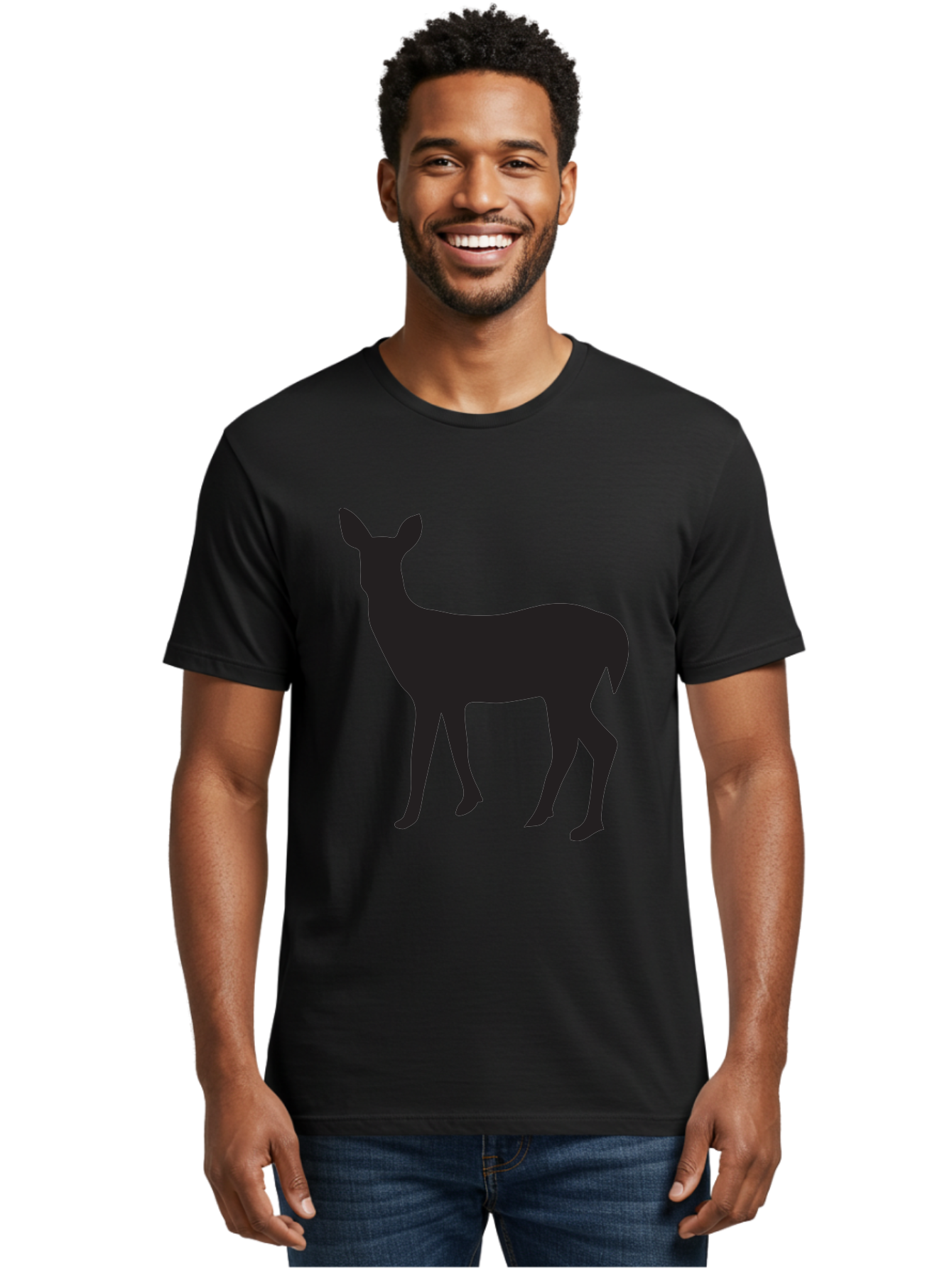 Deer-Silhouette-1 Men'S Graphic Tee, 100% Cotton, Comfortable Casual Summer Wear, Machine Washable, Deer Silhouette, Wildlife Graphic, Animal Shape, Simple Design, Minimalist Art, Forest Creature, Nature Icon Aac642