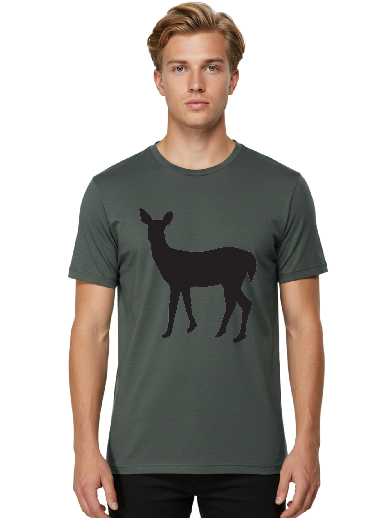 Deer-Silhouette-1 Men'S Graphic Tee, 100% Cotton, Comfortable Casual Summer Wear, Machine Washable, Deer Silhouette, Wildlife Graphic, Animal Shape, Simple Design, Minimalist Art, Forest Creature, Nature Icon Aac642