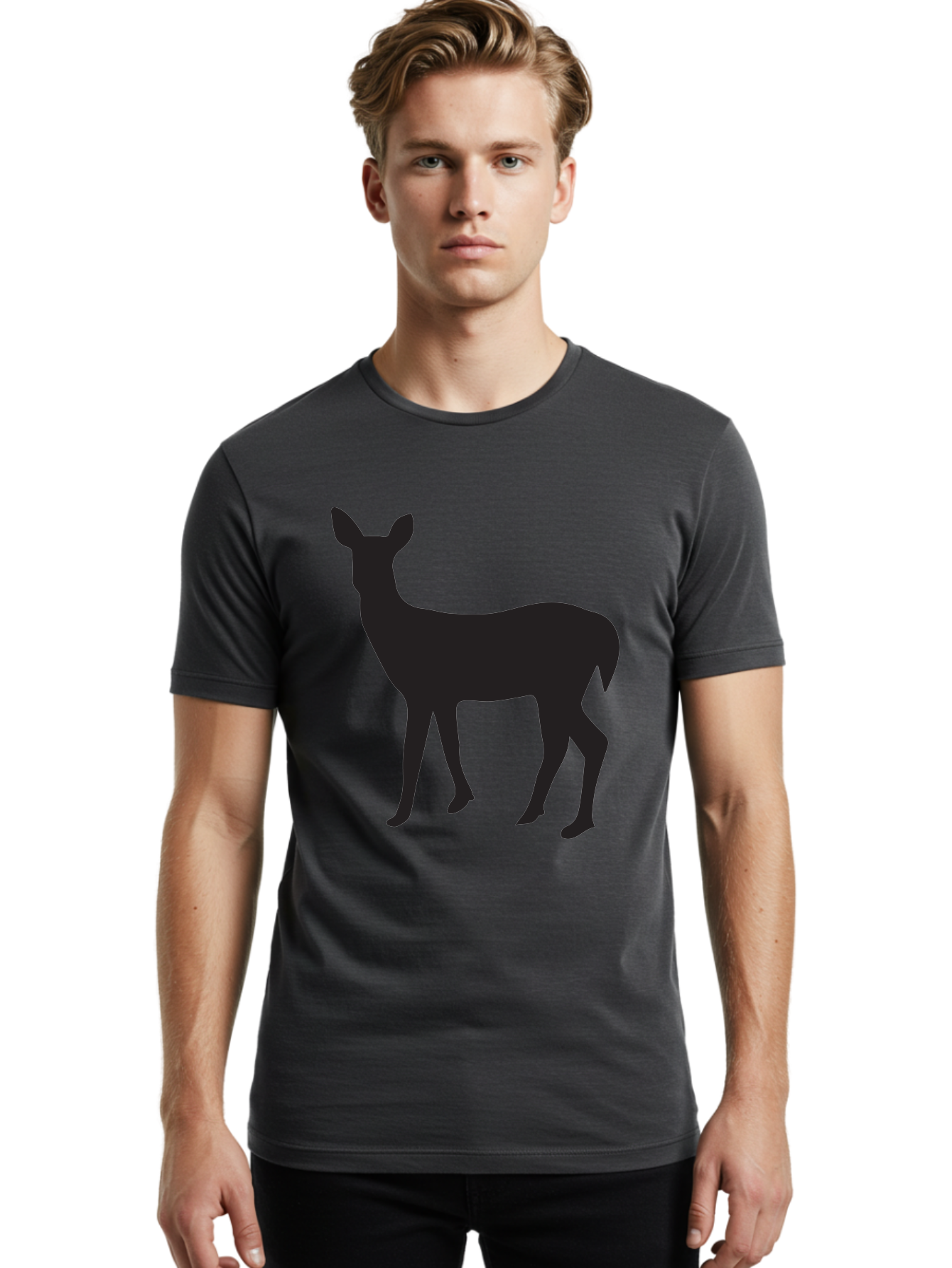 Deer-Silhouette-1 Men'S Graphic Tee, 100% Cotton, Comfortable Casual Summer Wear, Machine Washable, Deer Silhouette, Wildlife Graphic, Animal Shape, Simple Design, Minimalist Art, Forest Creature, Nature Icon Aac642