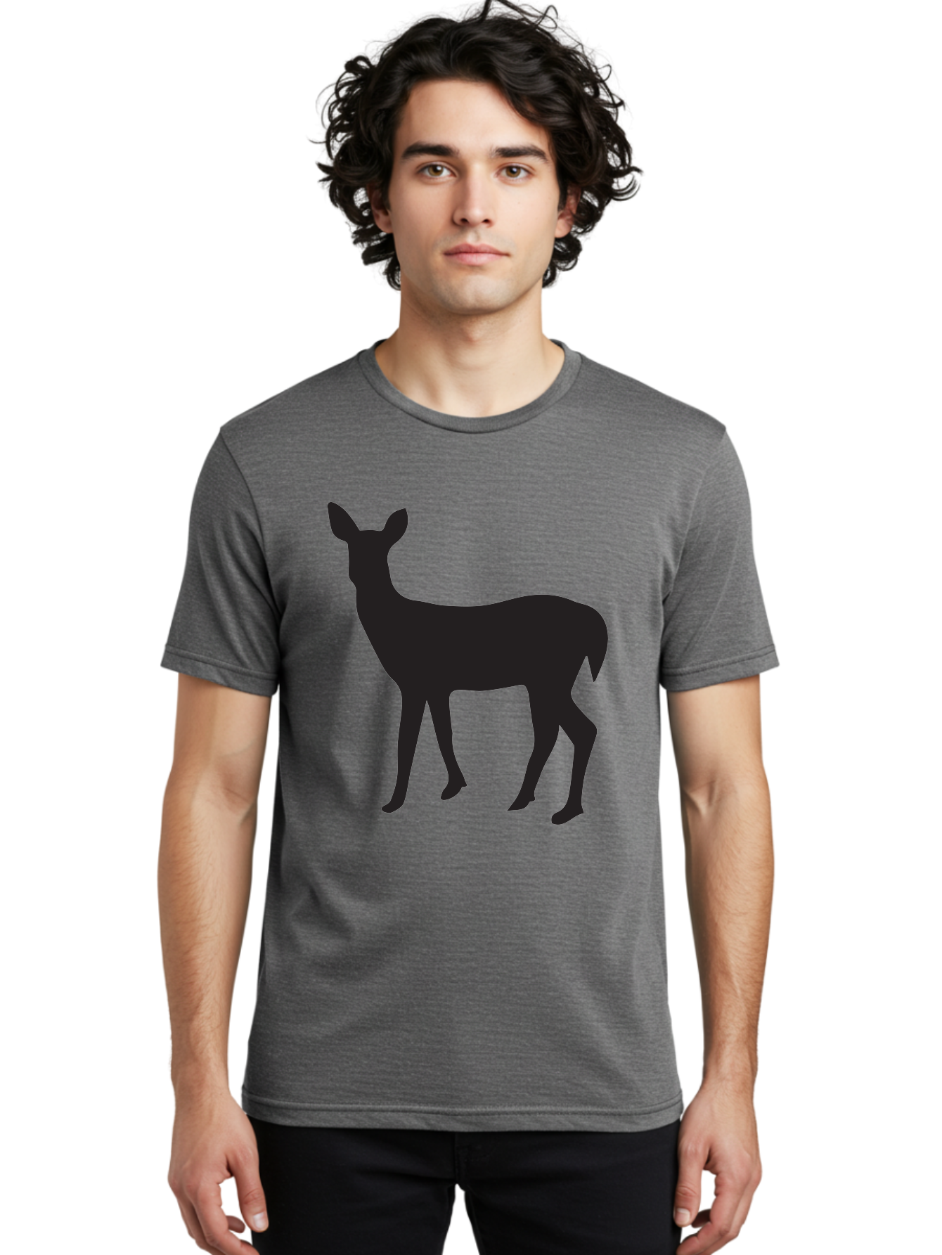 Deer-Silhouette-1 Men'S Graphic Tee, 100% Cotton, Comfortable Casual Summer Wear, Machine Washable, Deer Silhouette, Wildlife Graphic, Animal Shape, Simple Design, Minimalist Art, Forest Creature, Nature Icon Aac642
