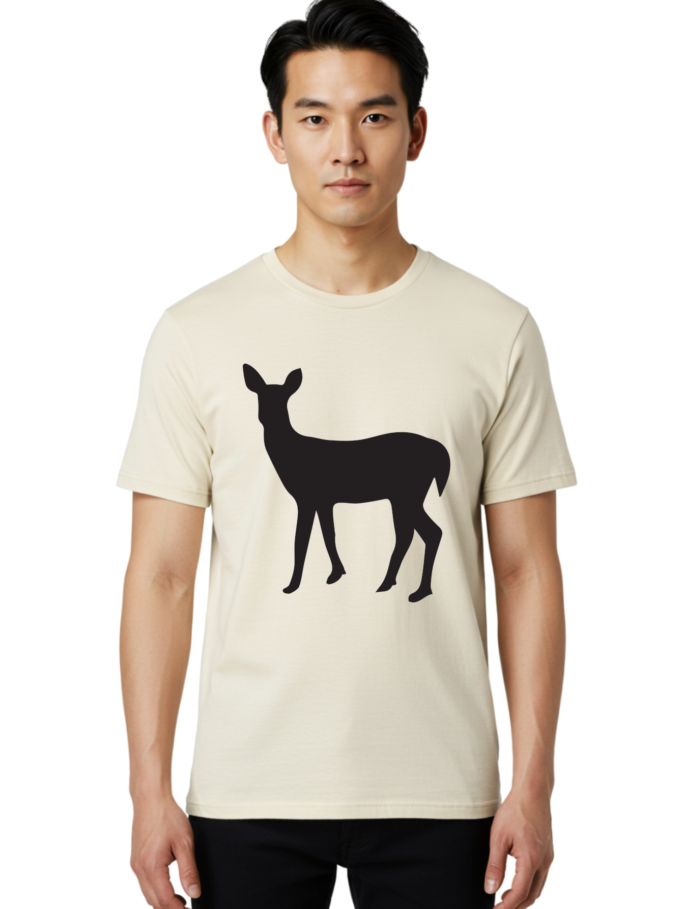 Deer-Silhouette-1 Men'S Graphic Tee, 100% Cotton, Comfortable Casual Summer Wear, Machine Washable, Deer Silhouette, Wildlife Graphic, Animal Shape, Simple Design, Minimalist Art, Forest Creature, Nature Icon Aac642