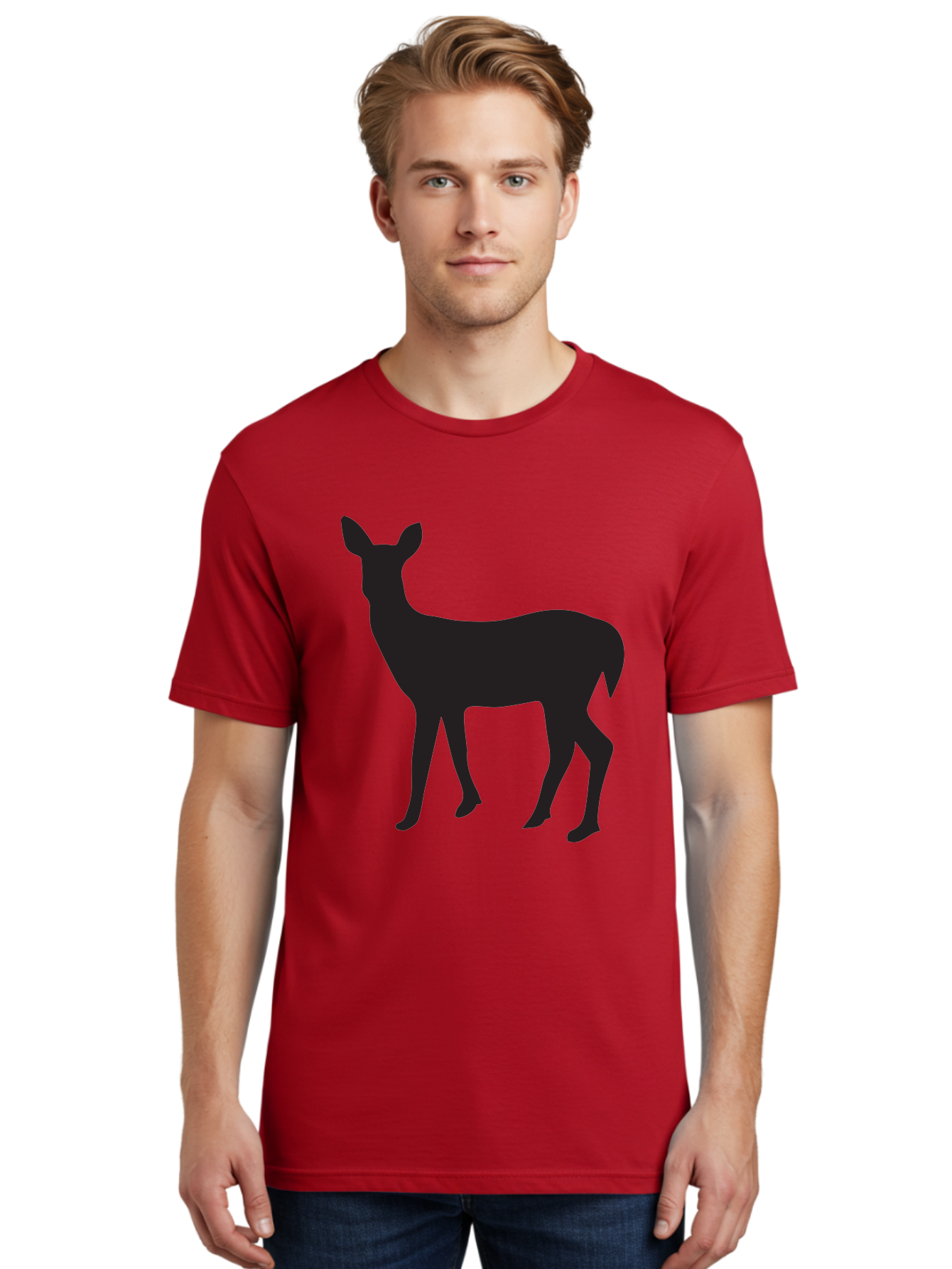 Deer-Silhouette-1 Men'S Graphic Tee, 100% Cotton, Comfortable Casual Summer Wear, Machine Washable, Deer Silhouette, Wildlife Graphic, Animal Shape, Simple Design, Minimalist Art, Forest Creature, Nature Icon Aac642