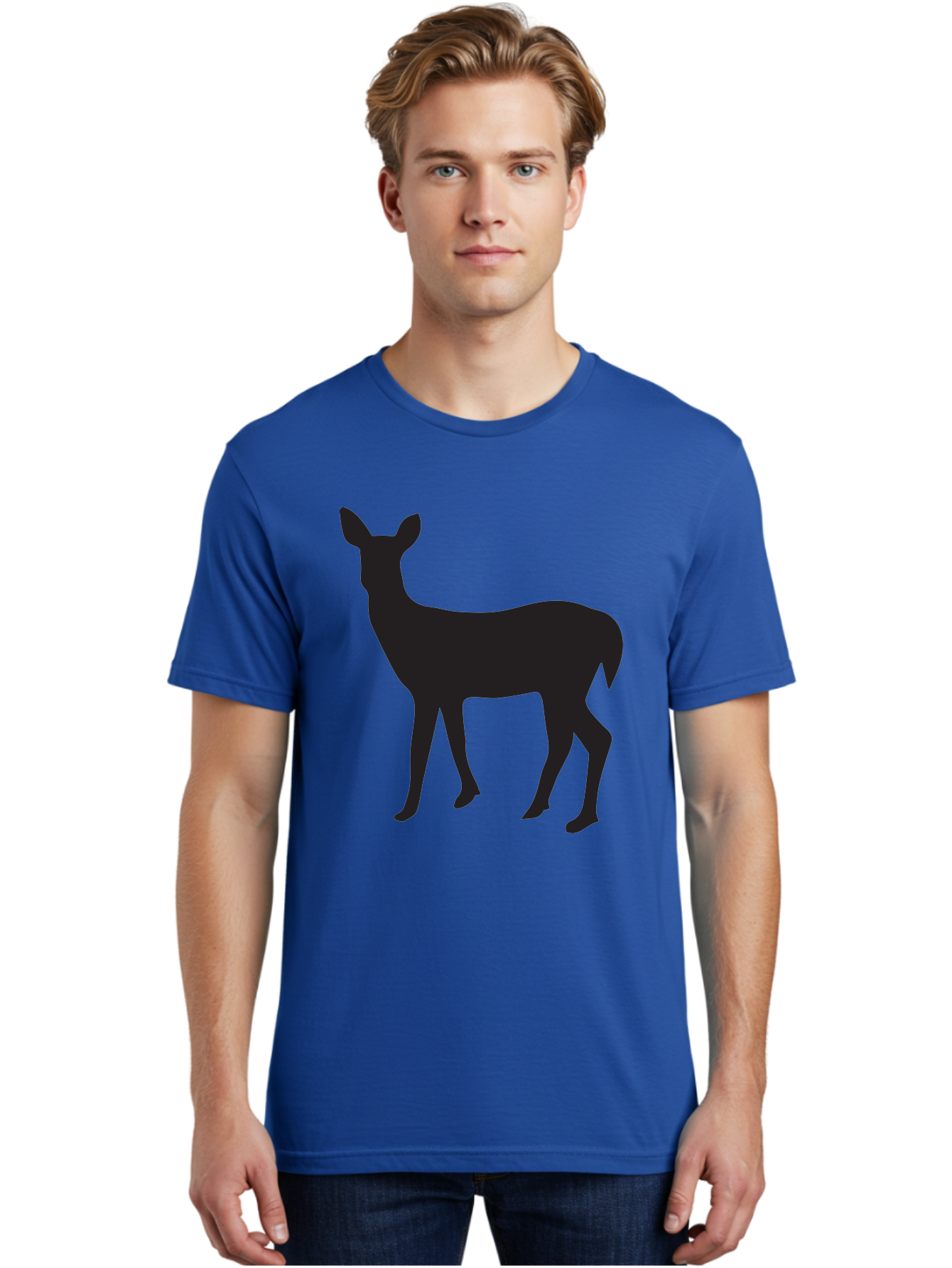 Deer-Silhouette-1 Men'S Graphic Tee, 100% Cotton, Comfortable Casual Summer Wear, Machine Washable, Deer Silhouette, Wildlife Graphic, Animal Shape, Simple Design, Minimalist Art, Forest Creature, Nature Icon Aac642