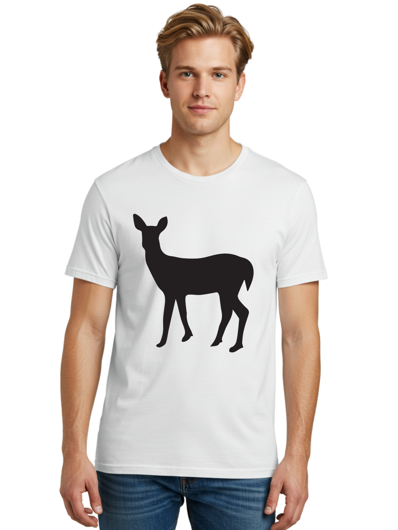 Deer-Silhouette-1 Men'S Graphic Tee, 100% Cotton, Comfortable Casual Summer Wear, Machine Washable, Deer Silhouette, Wildlife Graphic, Animal Shape, Simple Design, Minimalist Art, Forest Creature, Nature Icon Aac642