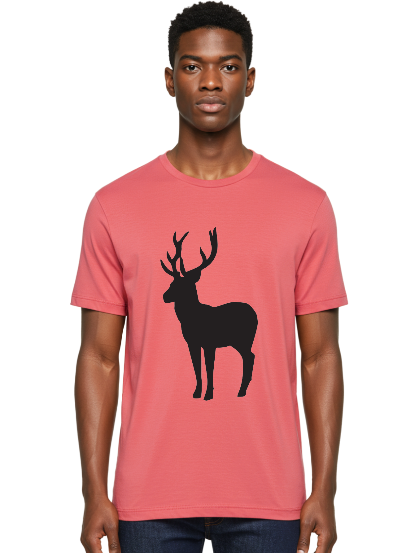Deer-Silhouette-2 Men'S Graphic Tee, 100% Cotton, Comfortable Casual Summer Wear, Machine Washable, Deer Silhouette, Stag Illustration, Antlered Animal, Wildlife Graphic, Majestic Deer, Forest Creature, Simple Design, Minimalist Art, Aac643