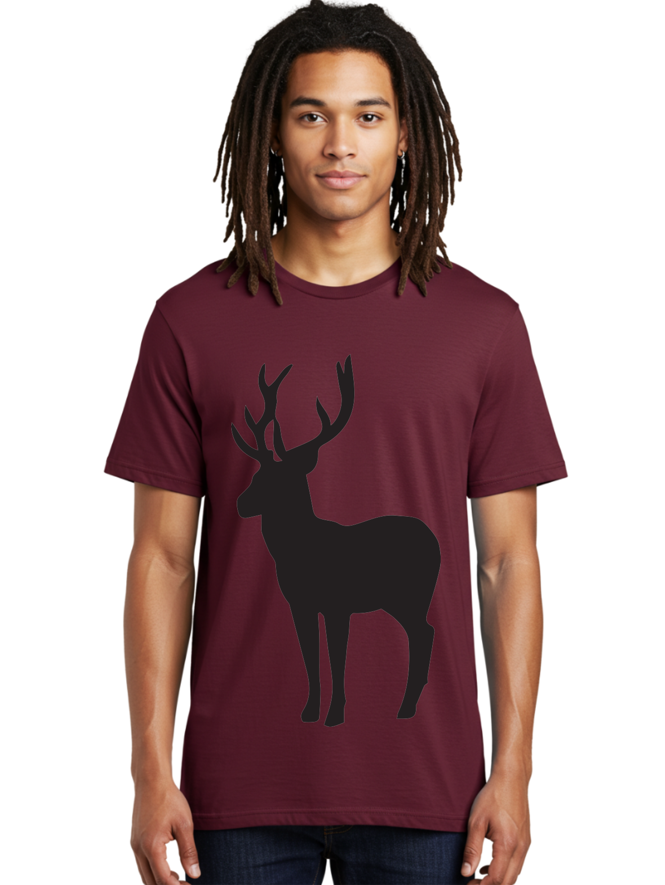 Deer-Silhouette-2 Men'S Graphic Tee, 100% Cotton, Comfortable Casual Summer Wear, Machine Washable, Deer Silhouette, Stag Illustration, Antlered Animal, Wildlife Graphic, Majestic Deer, Forest Creature, Simple Design, Minimalist Art, Aac643