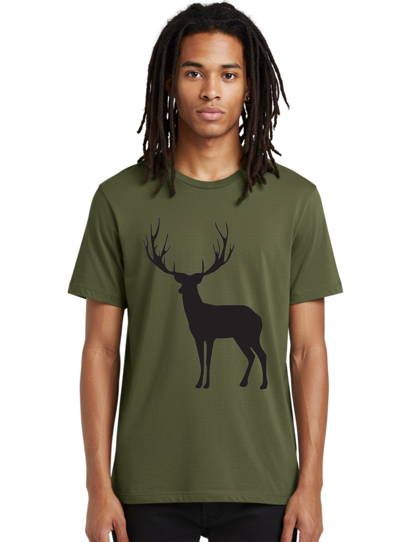 Deer-Silhouette-3 Men'S Graphic Tee, 100% Cotton, Comfortable Casual Summer Wear, Machine Washable, Deer Silhouette, Majestic Stag, Wildlife Illustration, Black Silhouette, Antlers, Wild Animal, Forest Creature, Nature Graphic Aac644