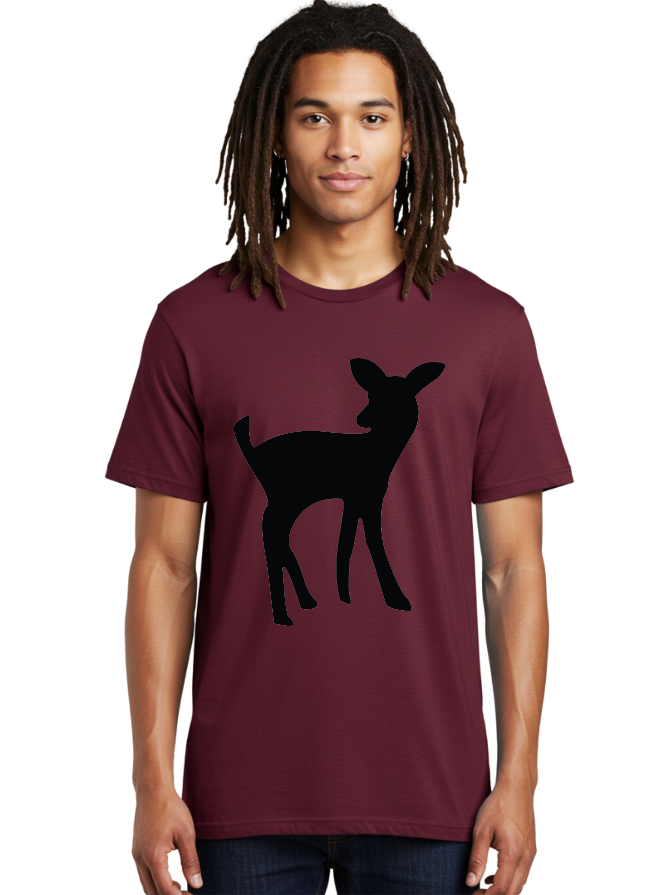 Deer-Silhouette Men'S Graphic Tee, 100% Cotton, Comfortable Casual Summer Wear, Machine Washable, Deer Silhouette, Wildlife Art, Minimalist Design, Black Silhouette, Simple Shapes, Animal Graphics, Nature-Inspired, Forest Creatures Aac645