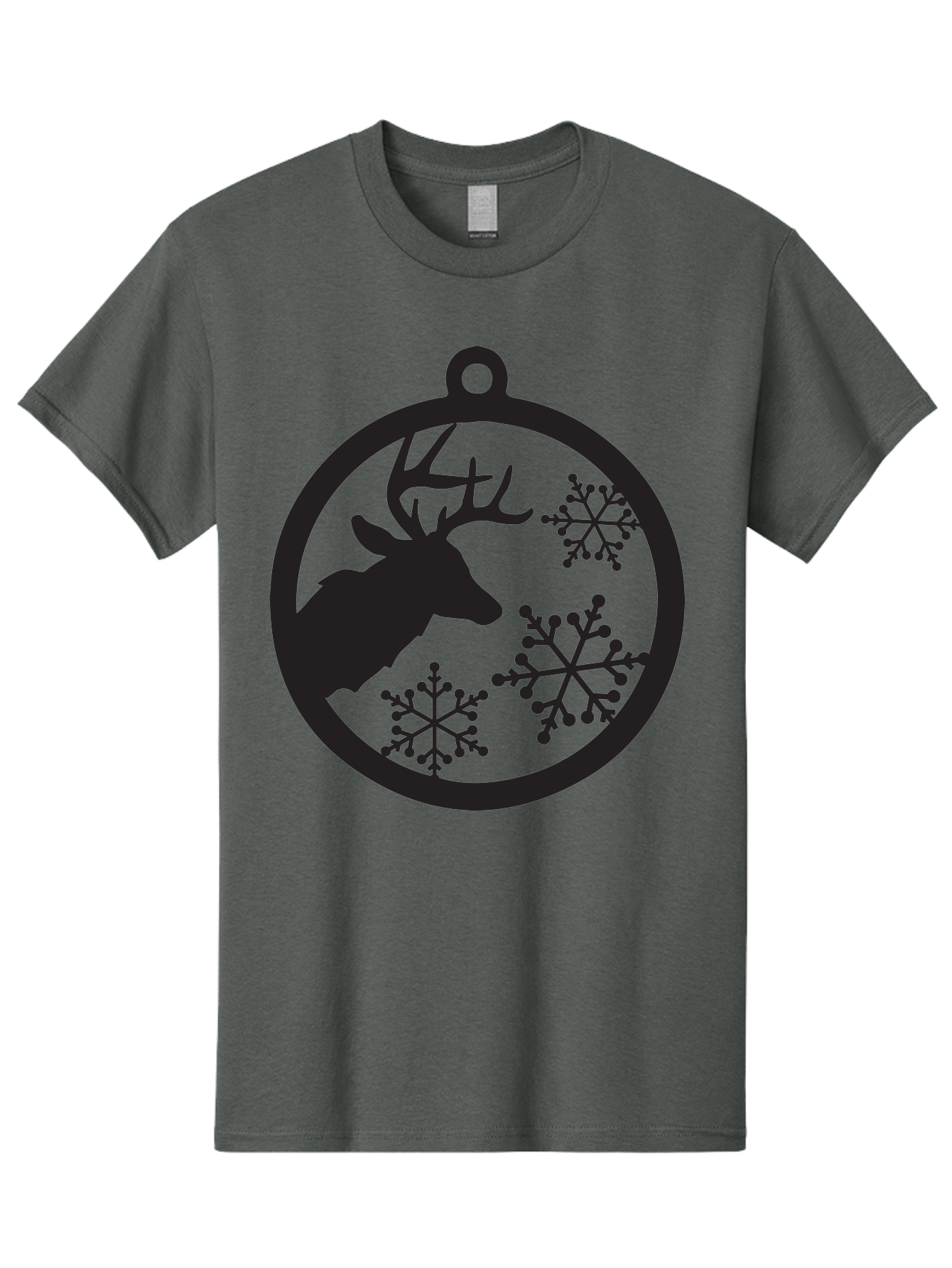 Deer-Snowflakes-Ornament Men'S Graphic Tee, 100% Cotton, Comfortable Casual Summer Wear, Machine Washable, Deer Silhouette, Snowflakes, Christmas Ornament, Winter Decoration, Festive Design, Holiday Decor, Wildlife Theme, Aac646
