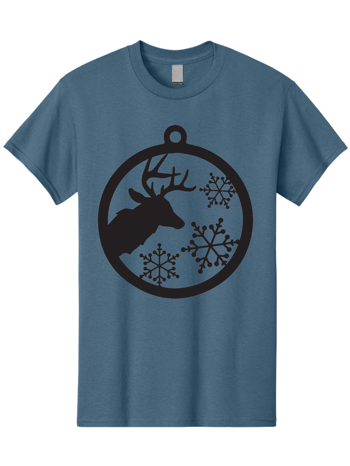 Deer-Snowflakes-Ornament Men'S Graphic Tee, 100% Cotton, Comfortable Casual Summer Wear, Machine Washable, Deer Silhouette, Snowflakes, Christmas Ornament, Winter Decoration, Festive Design, Holiday Decor, Wildlife Theme, Aac646